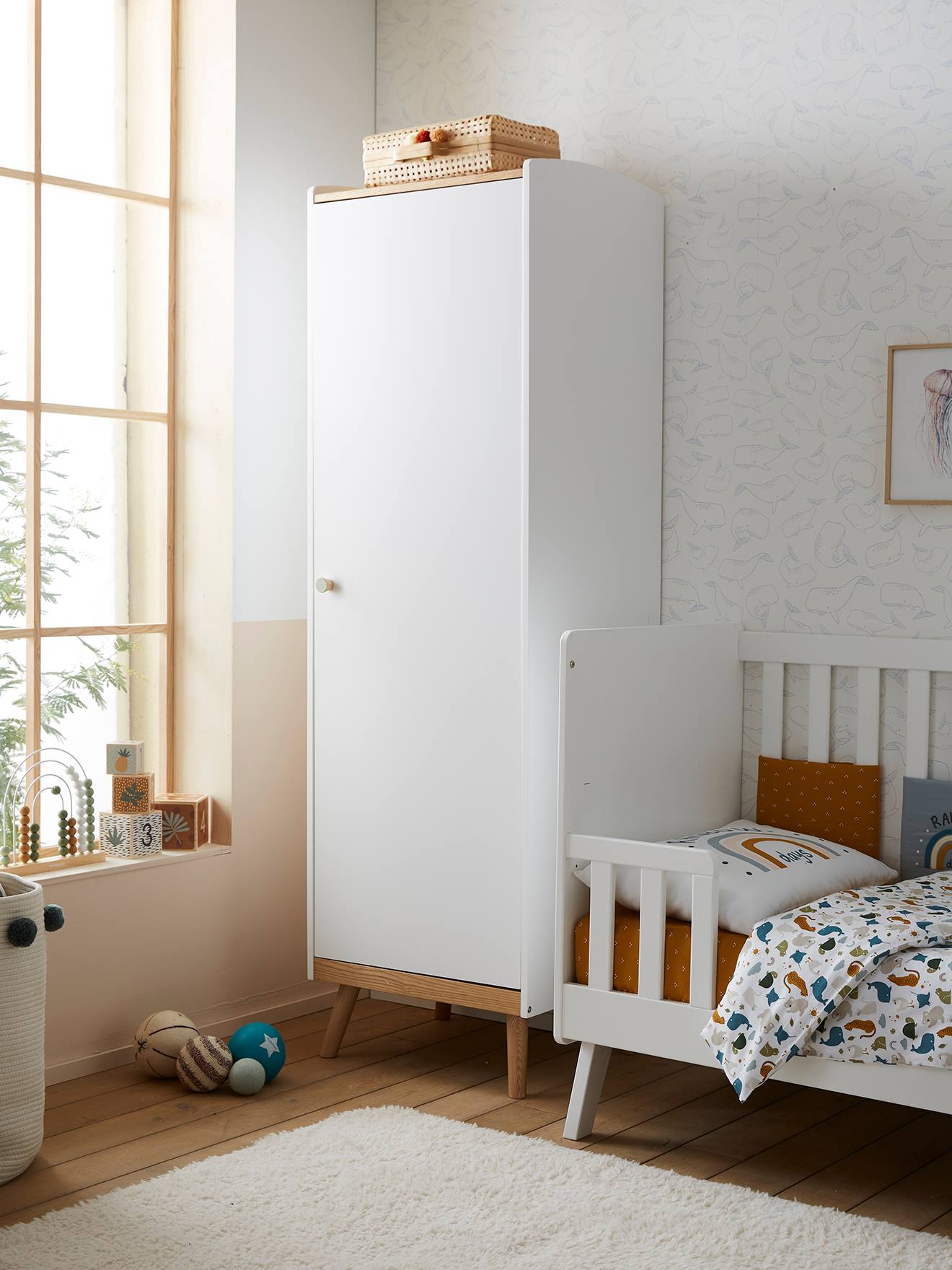 Vertbaudet Kinderzimmerschrank KONFETTI, 1 Tür - weiß/natur