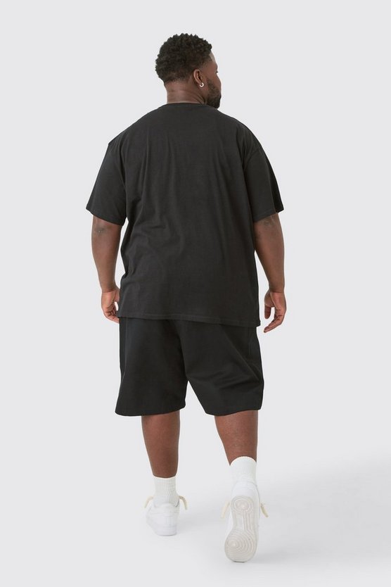 Plus Schwarzes T-Shirt mit Space Pour Homme Print