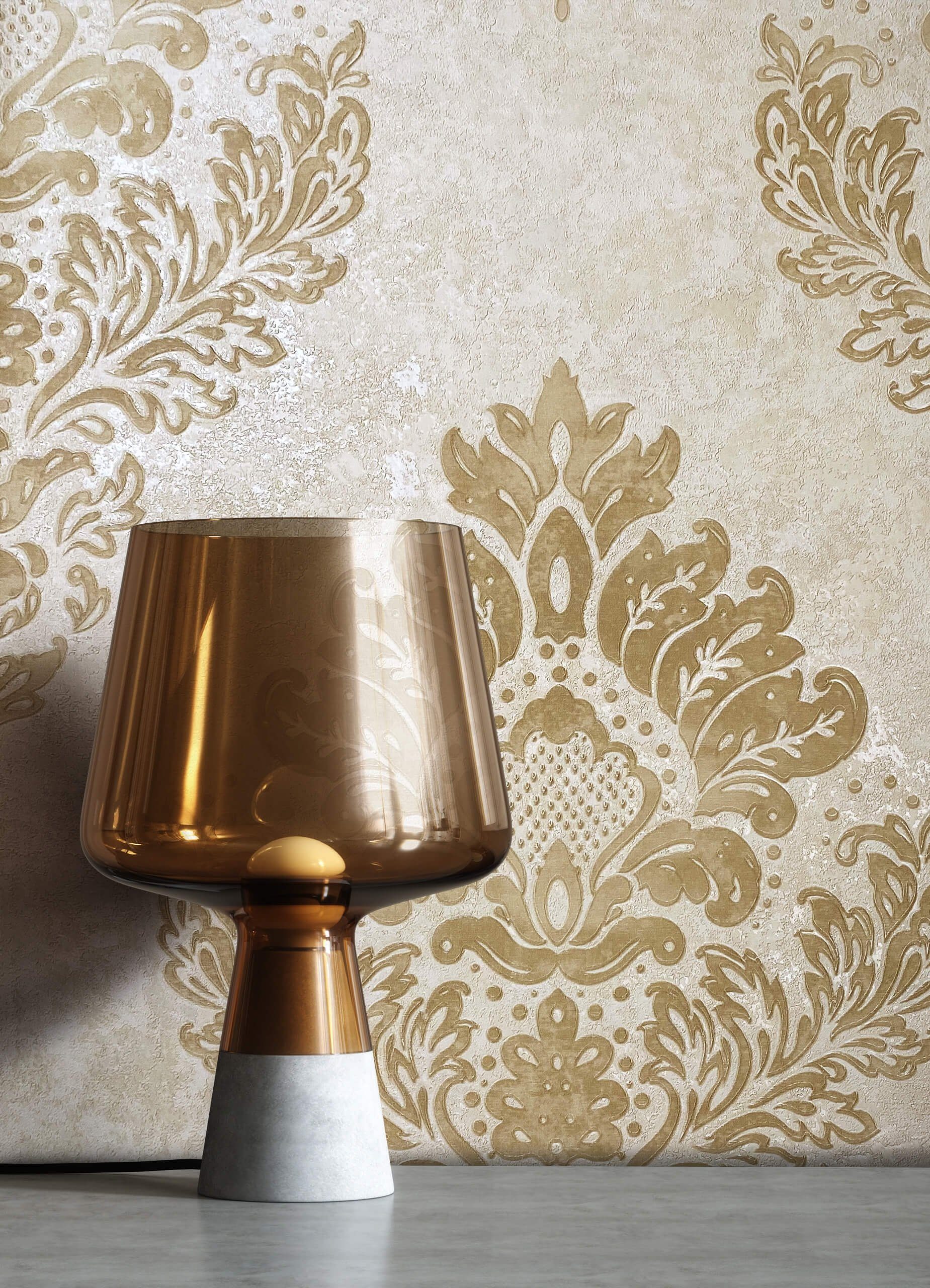 Newroom Vliestapete, Beige Tapete Barock Ornament - Barocktapete Creme Braun Glamour Modern Prunk für Wohnzimmer Schlafzimmer Küche