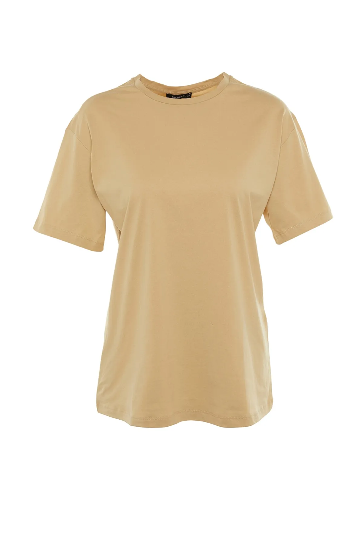 Trendyol Collection  Beigefarbenes, übergroßes/weites Strick-T-Shirt mit Rundhalsausschnitt aus 100 % Baumwolle TWOSS20TS0134