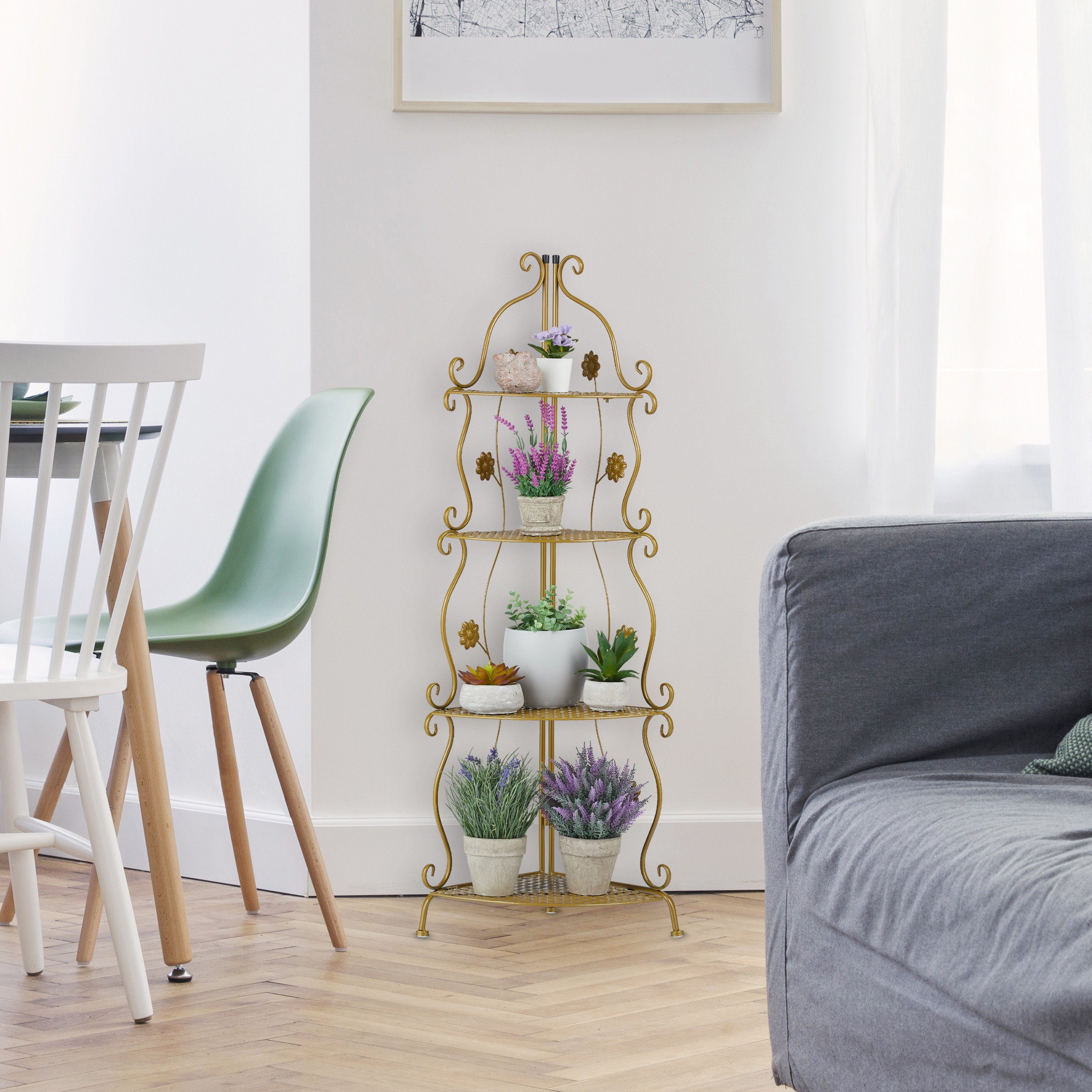 relaxdays Eckregal Blumenregal Metall, Gold