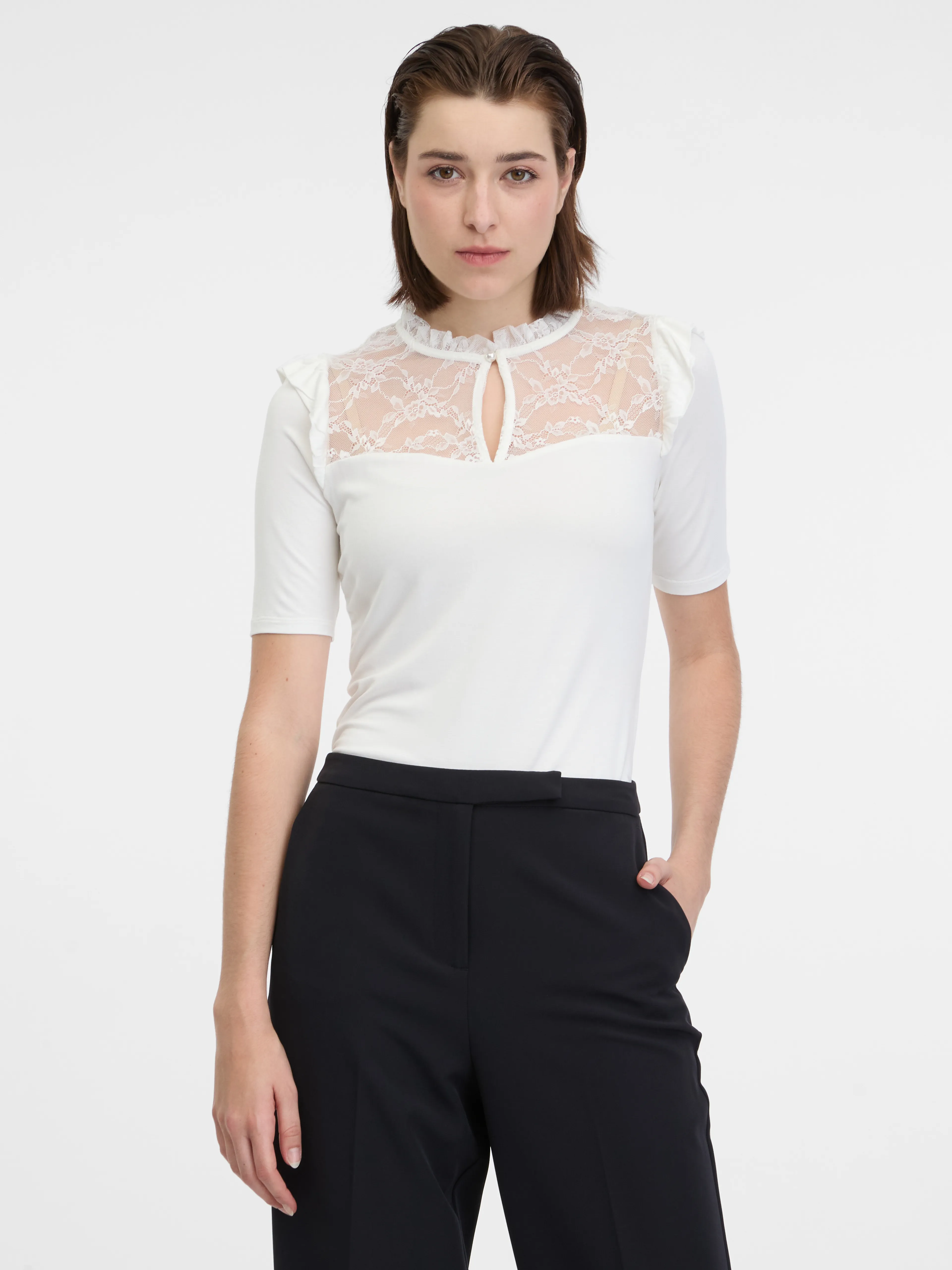 Weißes Damen-T-Shirt mit Spitze ORSAY