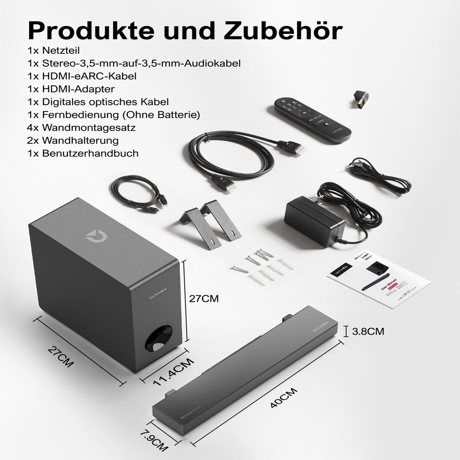Ultimea Nova S50 2.1 Dolby Atmos Soundbar (190 W, Dolby Atmos, Verbesserter Bass TV Lautsprecher, 3D Surround, HDMI eARC)