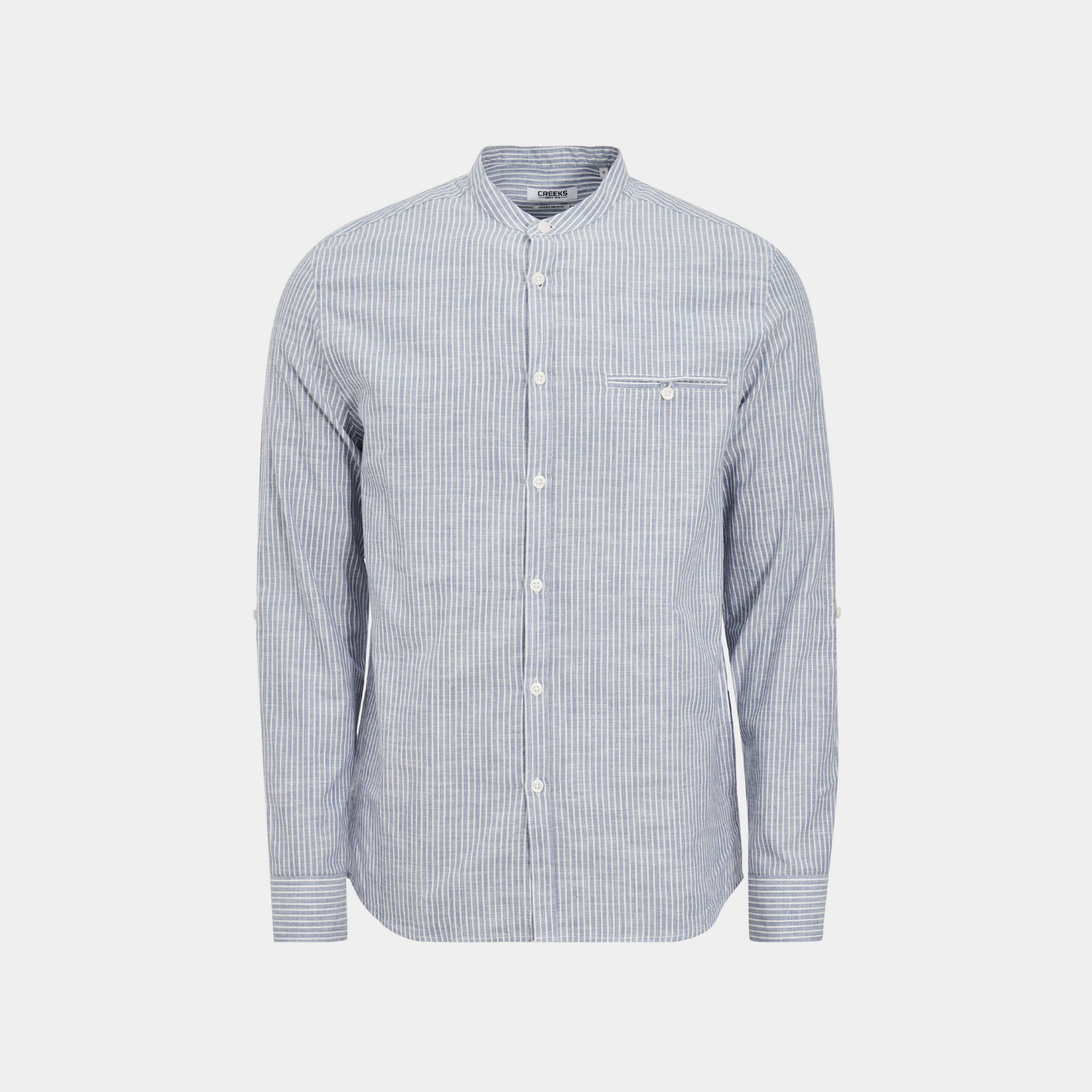 Chemise manches longues col mao coton gris clair homme | La Halle