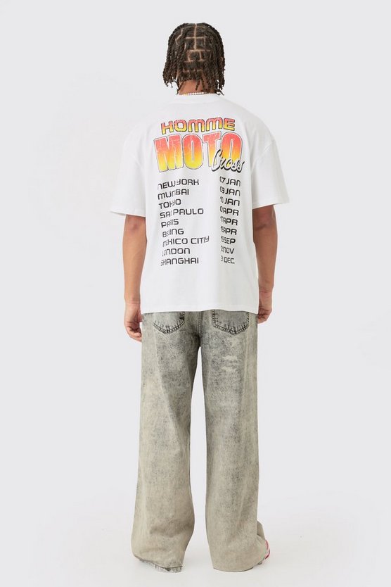Oversize T-Shirt mit Homme Moto Print