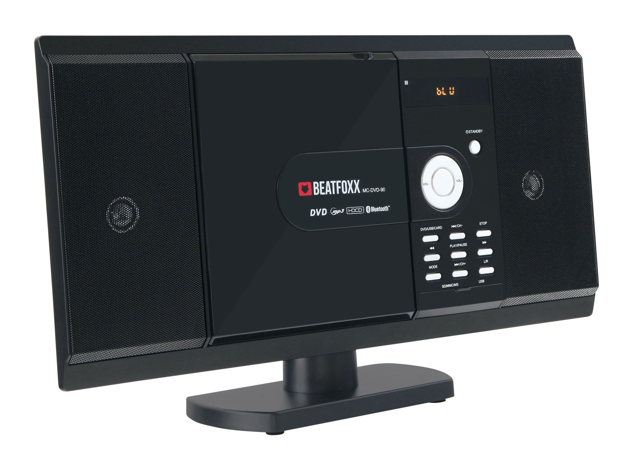 Beatfoxx MC-DVD-90 Vertikal Stereoanlage (UKW/MW-Radio, 6,00 W, Microanlage mit DVD-Player, CD/MP3, USB/SD, Bluetooth, HDMI und AUX)