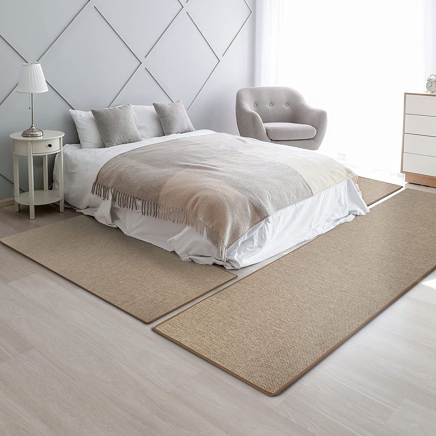 Bettumrandung Haifa Beige, Bettvorleger, Läufer-Set in 3 Größen Karat, Höhe 3.5 mm, (3-tlg), in Sisal-Optik