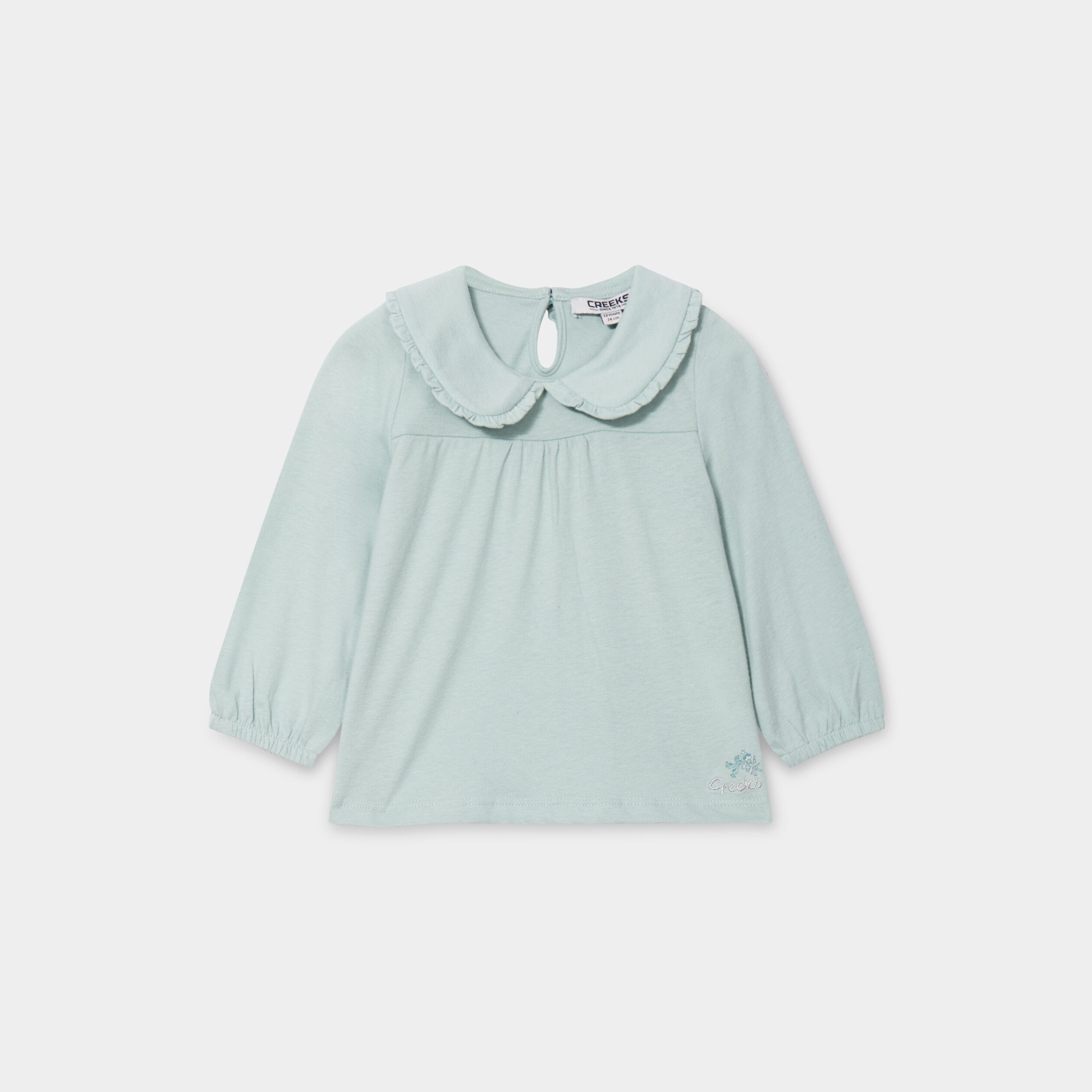 T-shirt col claudine coton Creeks bleu gris bébé fille | La Halle