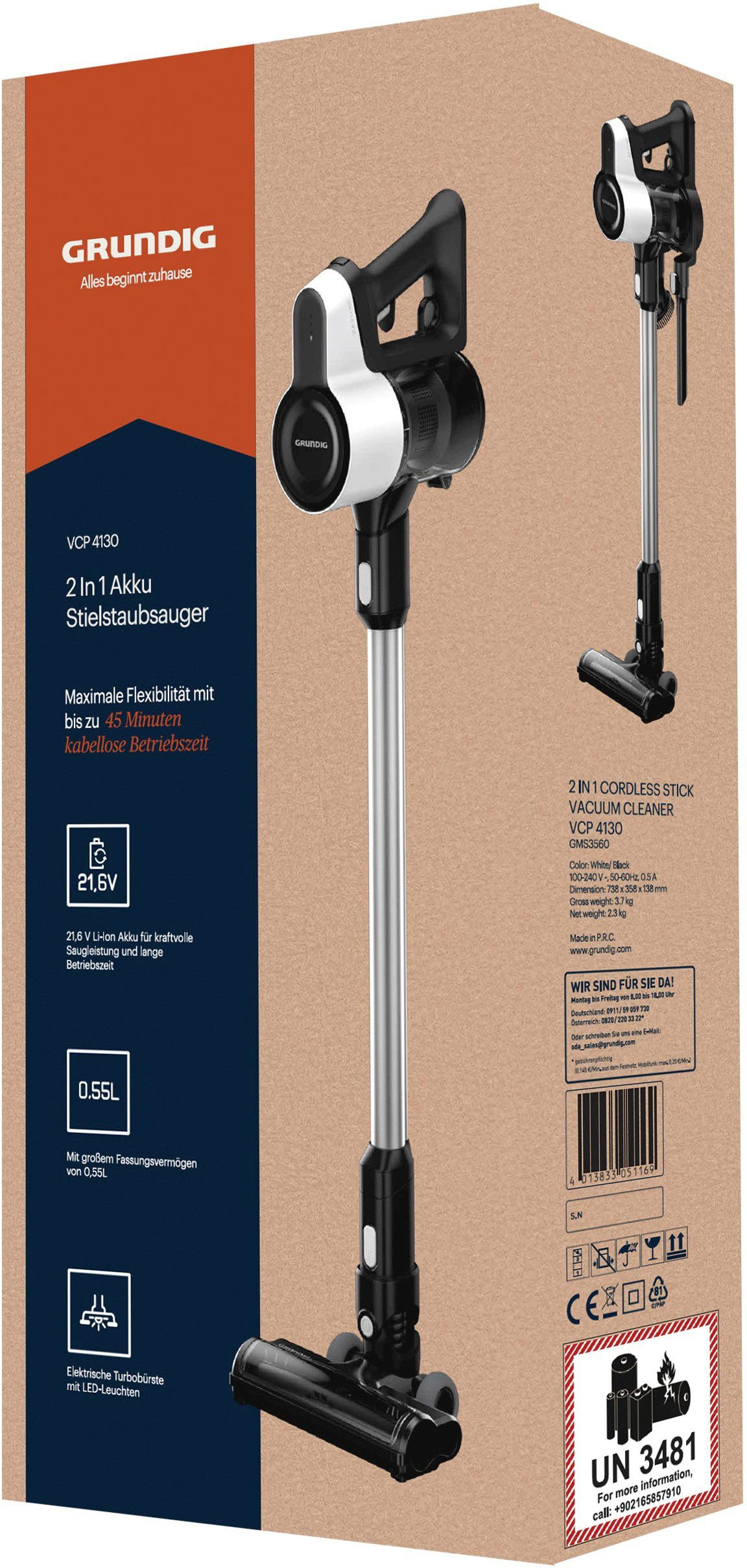 Grundig Akku-Hand-und Stielstaubsauger VCP 4130, 110 W, beutellos