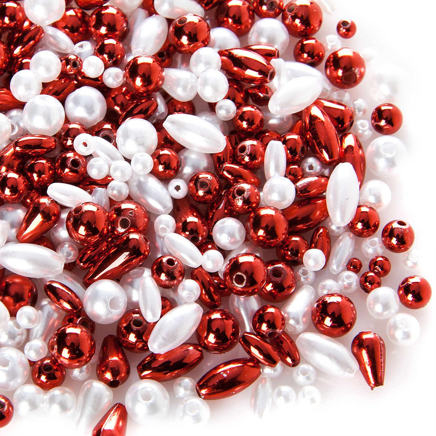 Perlenmischung, rot und weiß, 4–12 mm, 80 g