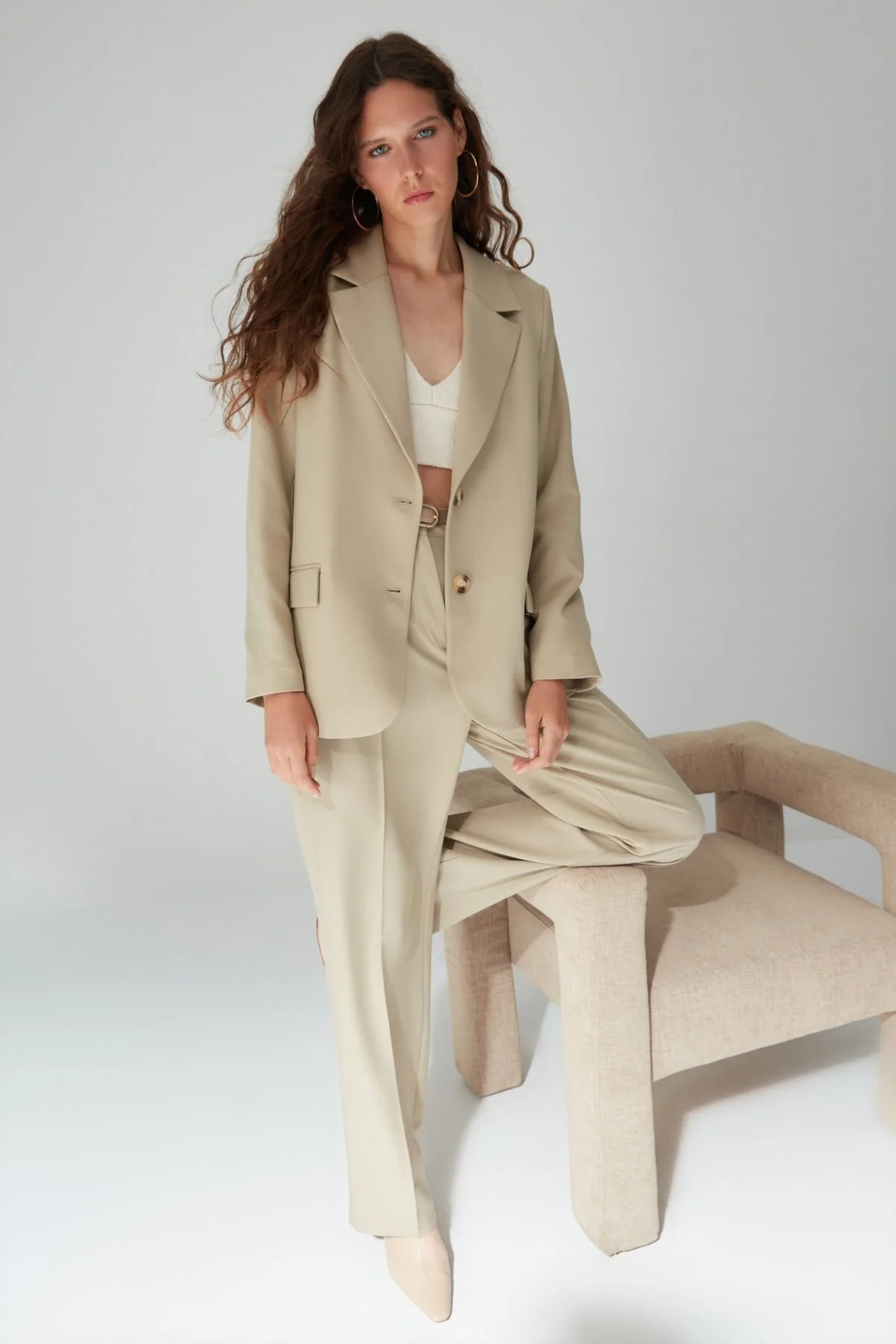 Trendyol Collection  Nerzfarbene, gefütterte, gewebte Blazerjacke TWOAW23BC00132