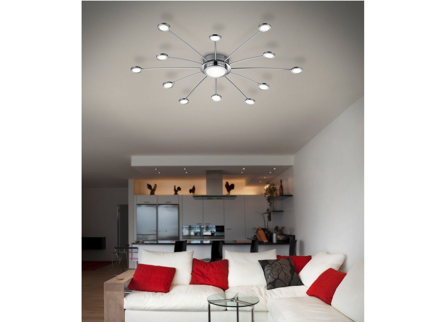 TRIO LED Deckenleuchte, Dimmfunktion, LED fest integriert, Einstellbar: Warmweiß - Neutralweiß - Tageslichtweiß, ausgefallene große flach-e Design-er Treppenhaus Beleuchtung Ø 100cm