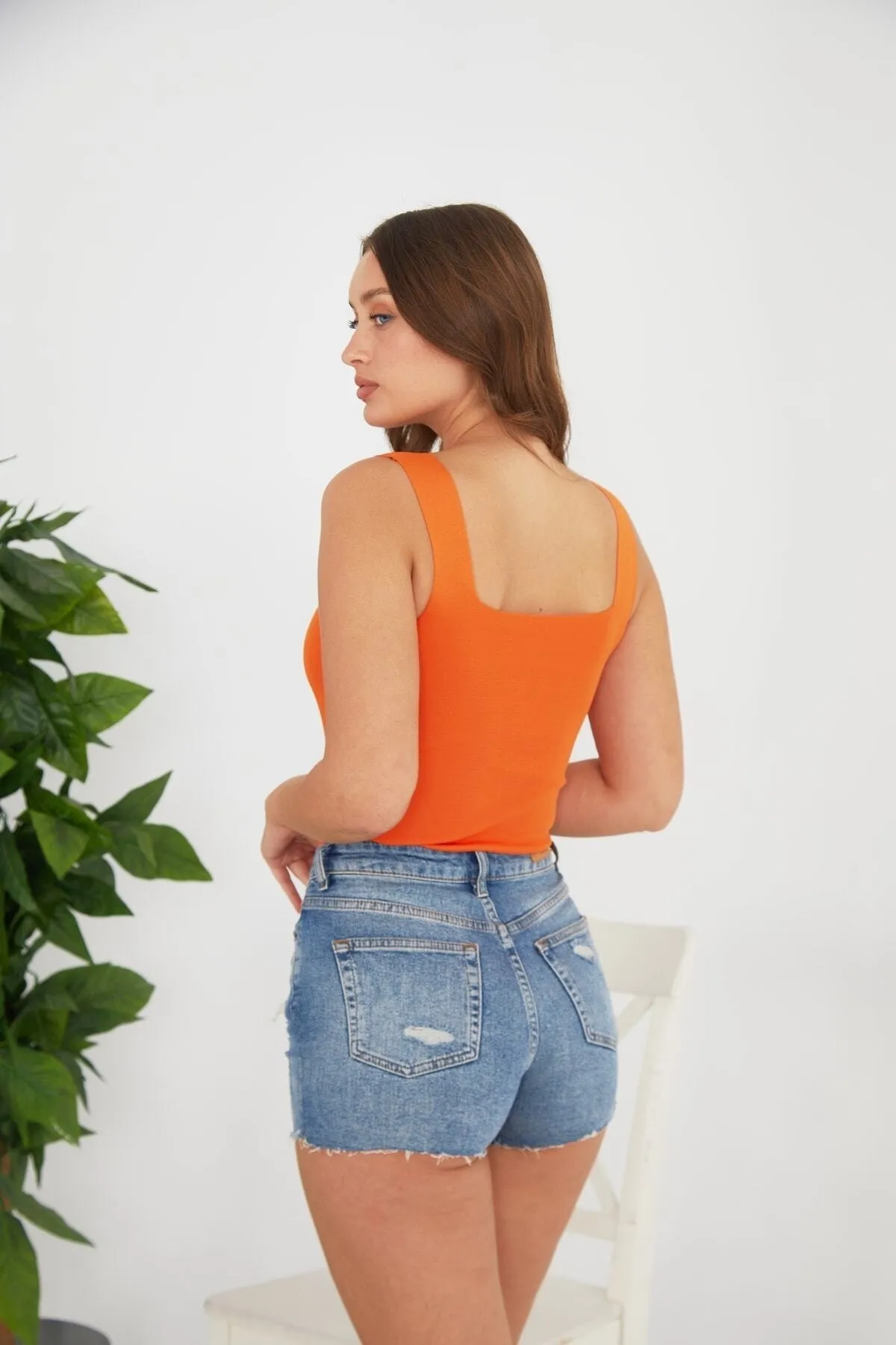 Pearls of Home  Damen Crop Top - Orange - Tailliertes Crop - 15 verschiedene Farben - Flexible Strickware für Sportlerinnen