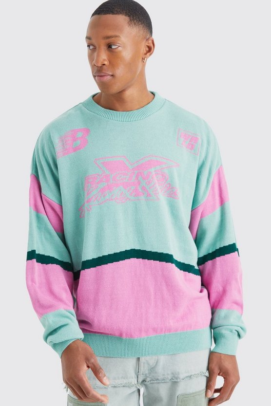 Oversize Colorblock Moto-Pullover