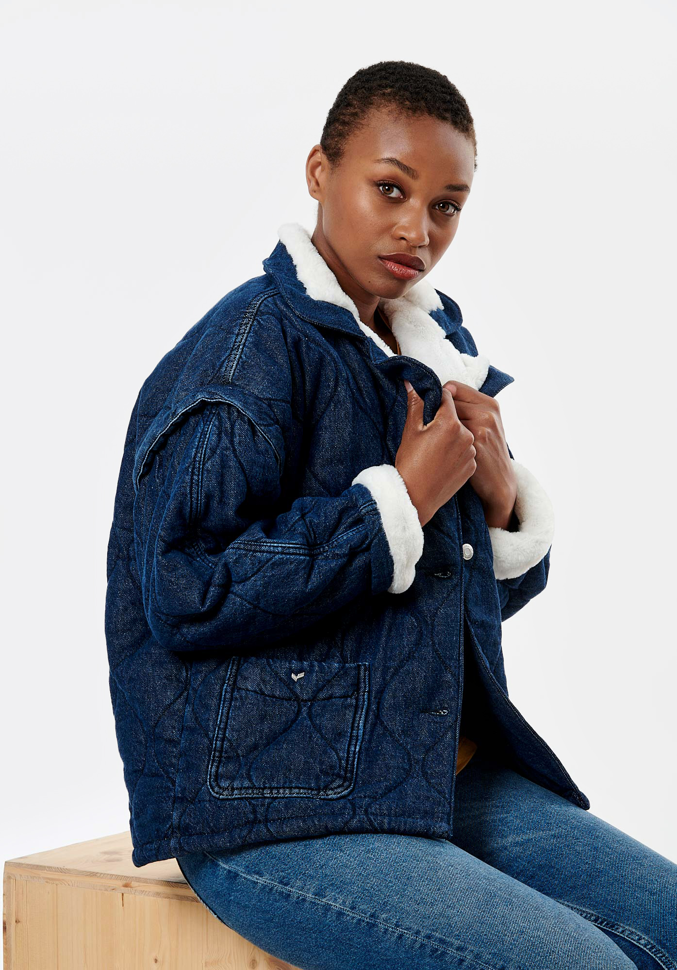 DAISY  Veste en jean fourrée femme