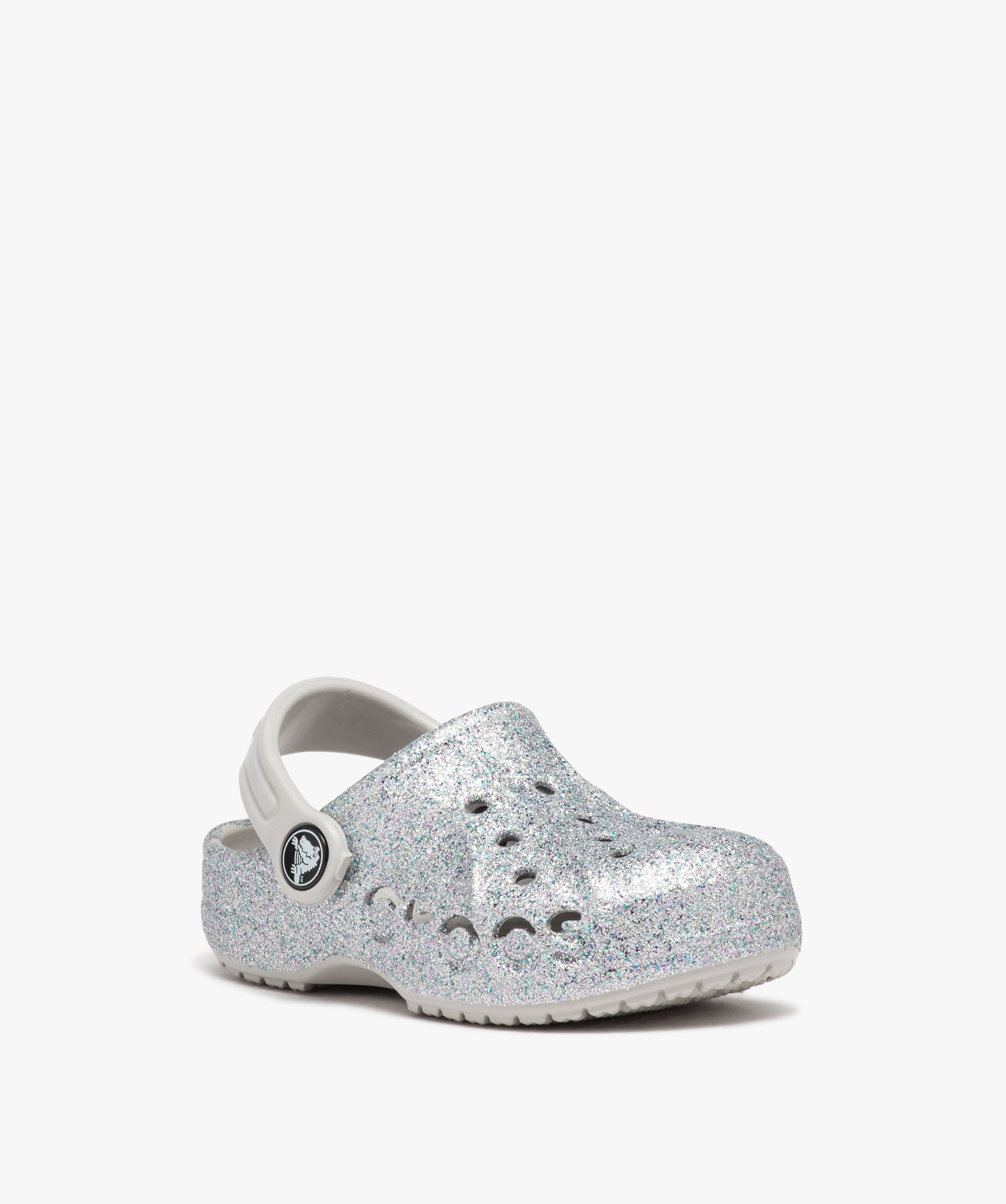 Sabots souples plage fille unis à paillettes - Crocs argent | GEMO