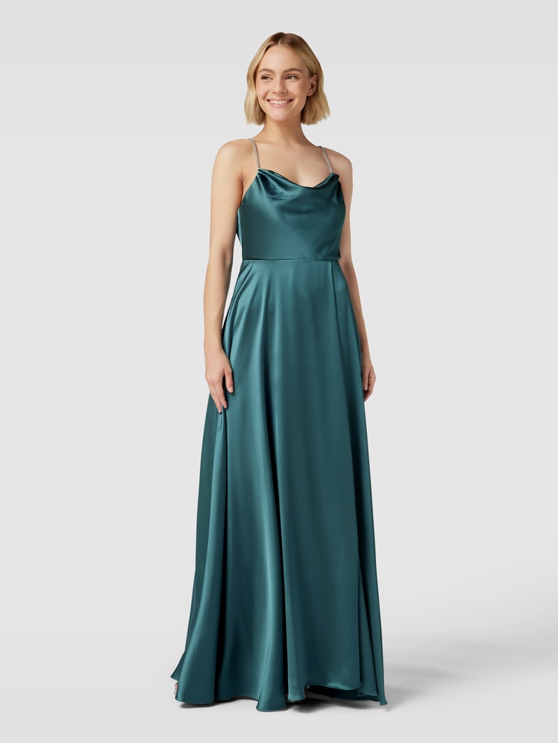 Abendkleid mit Wasserfall-Ausschnitt in schilf meliert
