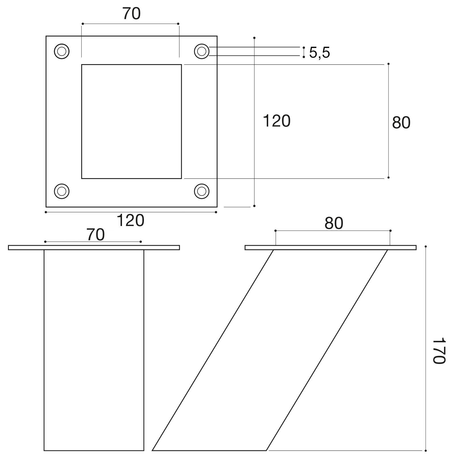 SO-TECH® Möbelbeschlag Barkonsole, Tragkraft bis 30 kg, Länge 80 mm, Breite 70 mm (1 St), Höhe 170 mm, schwarz, schräg
