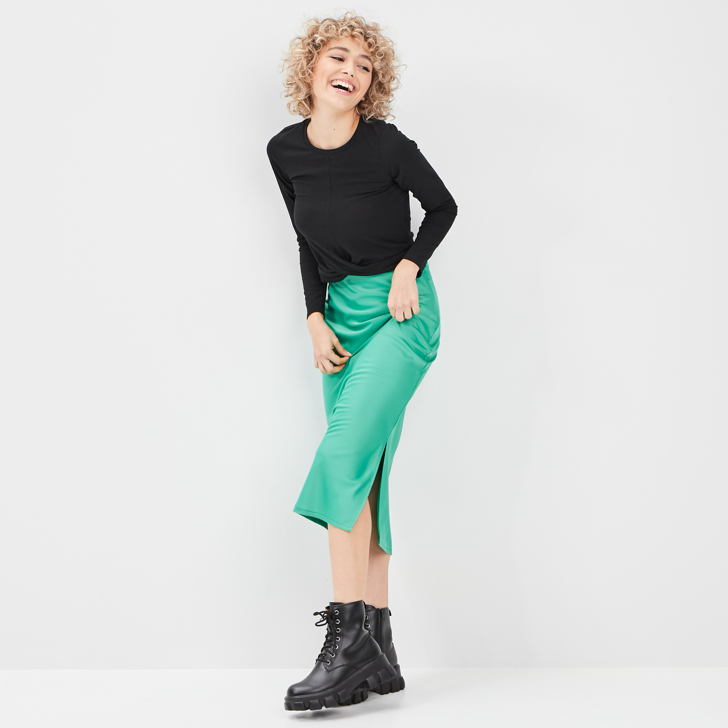 Jupe longue droite vert femme | La Halle