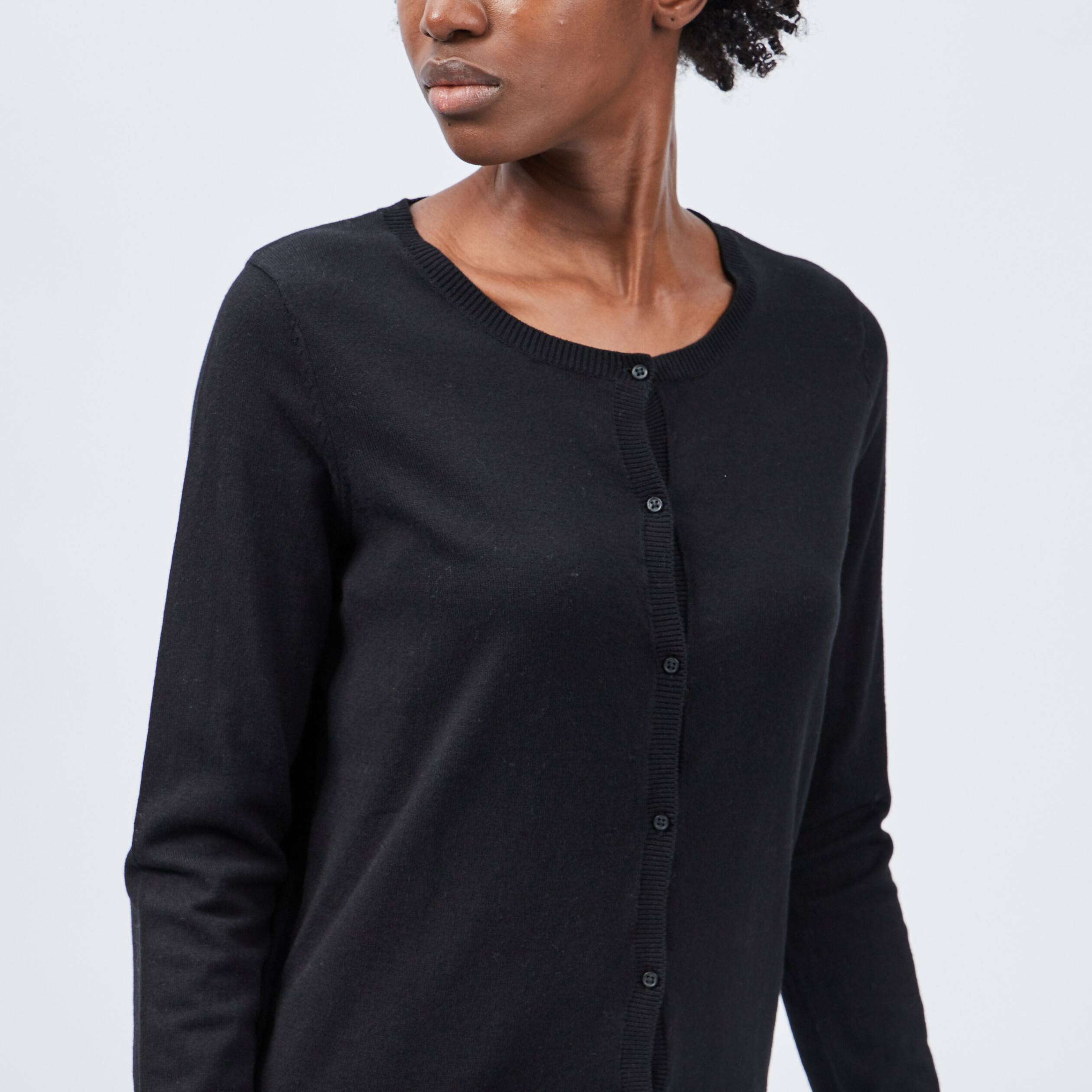 Gilet manches longues boutonné noir femme | La Halle