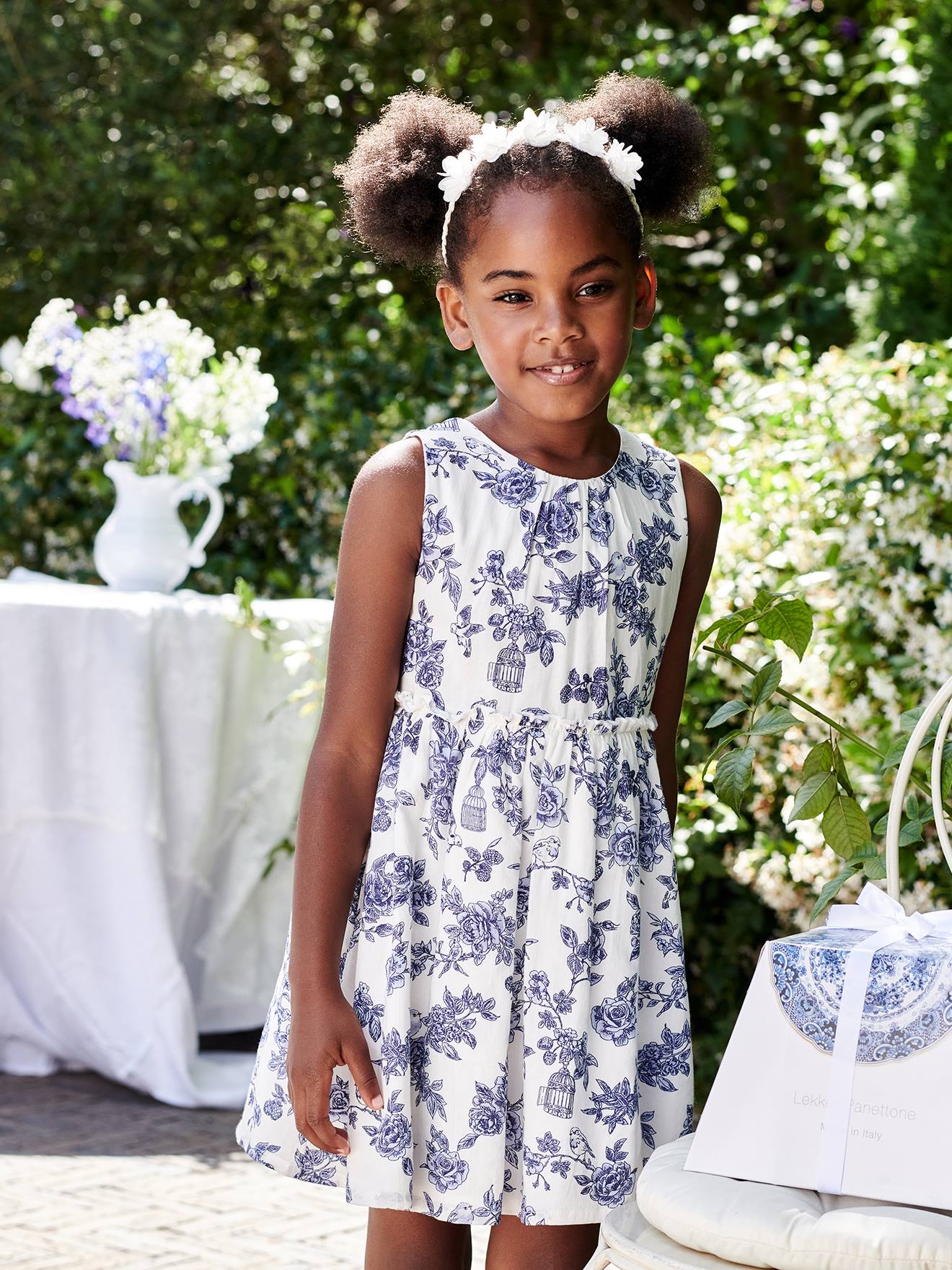 Vertbaudet Mädchen Festkleid, Blumen und Schleife hinten - wollweiß