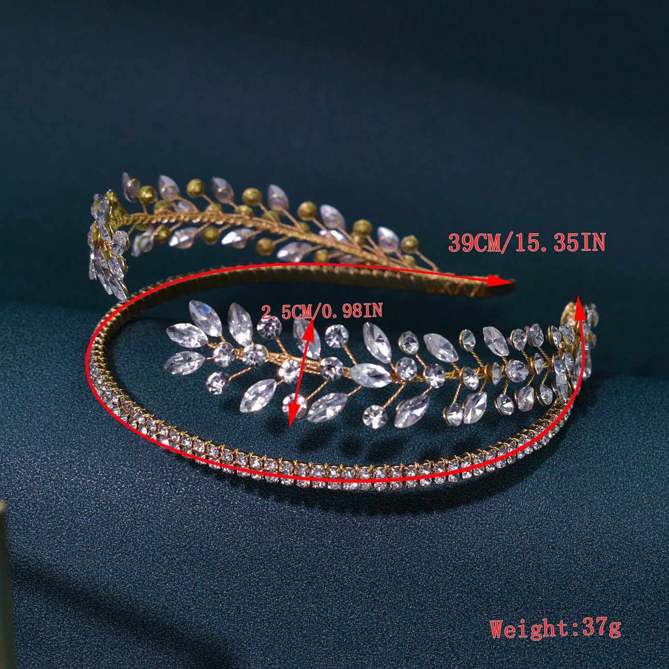 HOHEA H Haarband Kristall-Stirnband, Hochzeits-Haarschmuck, Braut-Haarschmuck, 1-tlg., goldener Haarschmuck, geeignet für Damen, eleganter Haarschmuck, Goldene Haaraccessoires, Perlenhaarnadeln, goldene Krone