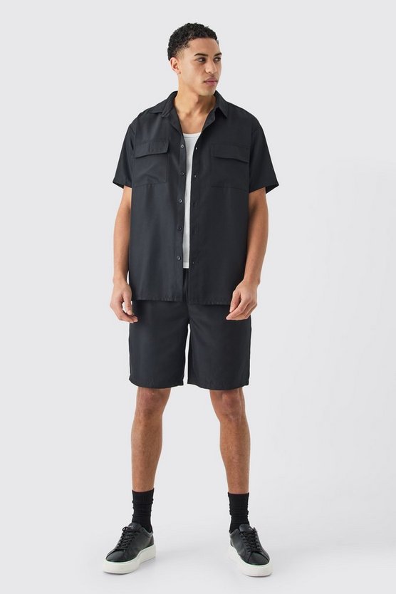 Kurzärmliges Twill Overshirt und Shorts