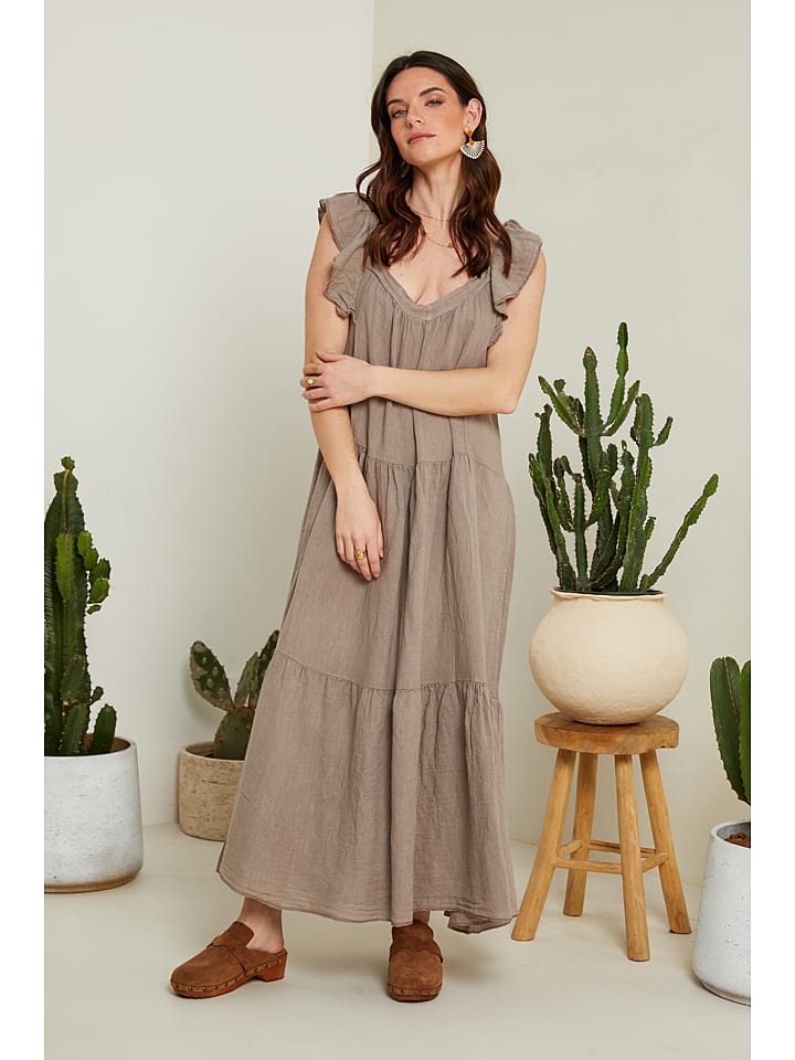Le Monde du Lin Leinen-Kleid in Taupe günstig kaufen