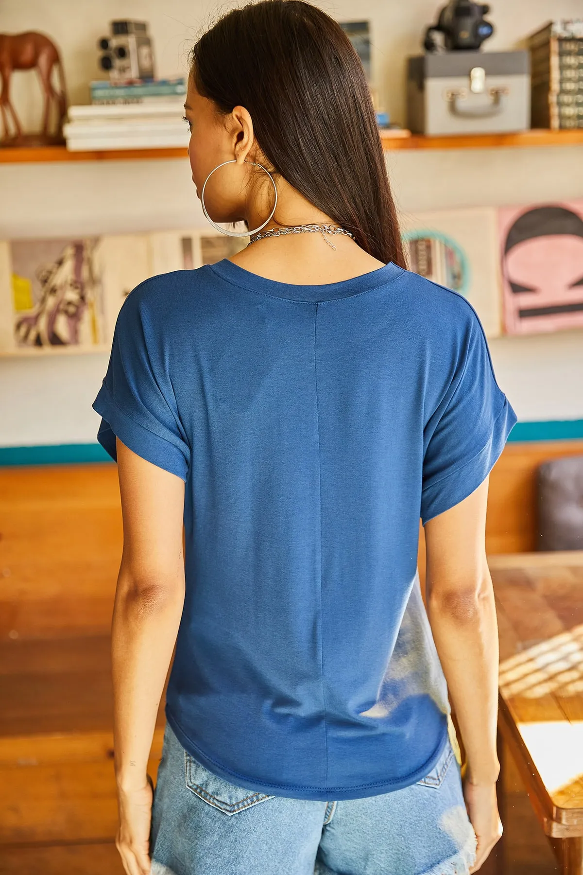 Olalook  Indigofarbene Fledermaus-Strickbluse aus Viscon für Damen