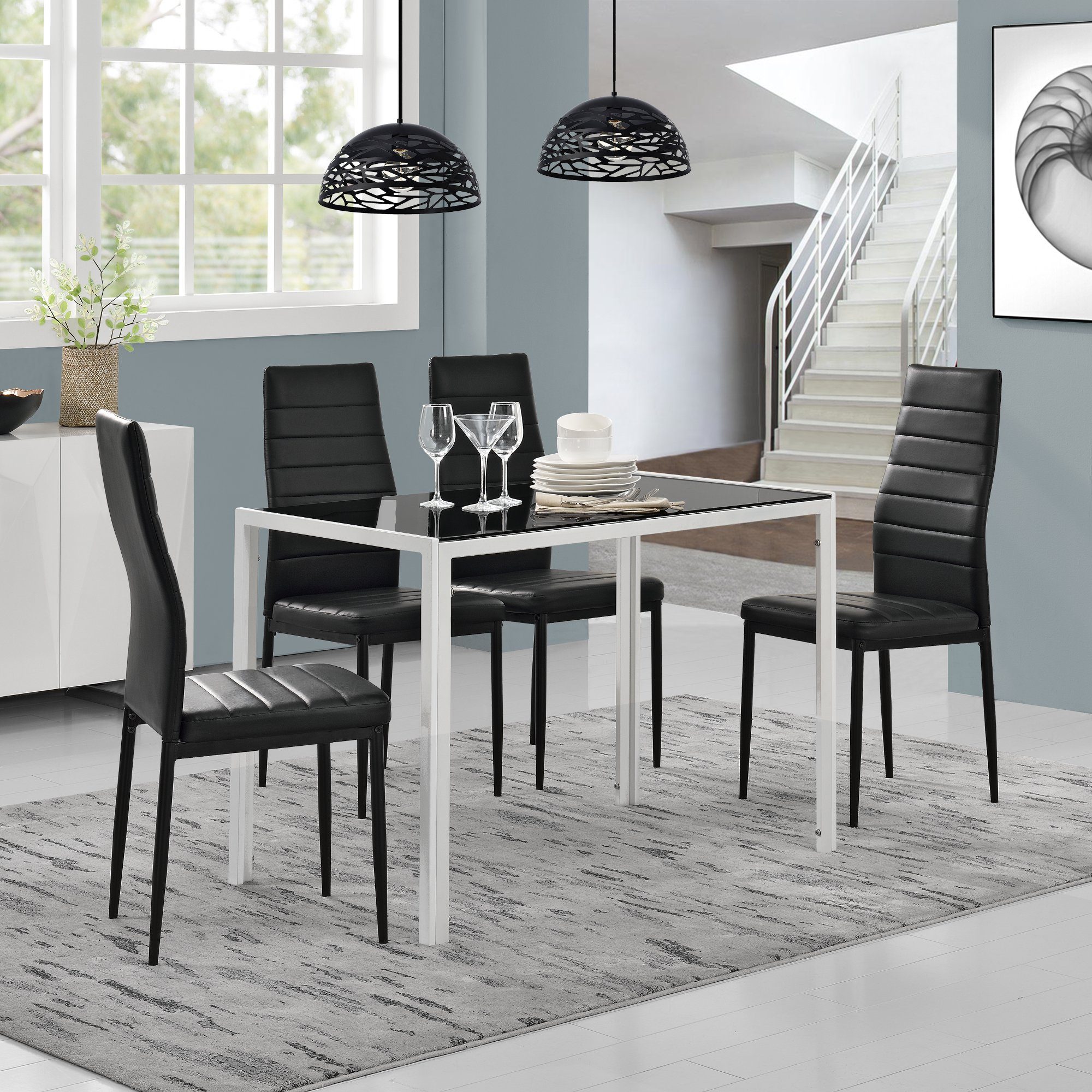 en.casa Esszimmer-Set, (Set, 5-St., Bestehend aus 1 Tisch, 4 Stühlen), Bergen Esstisch + 4 Stühle in verschiedenen Farbkombinationen