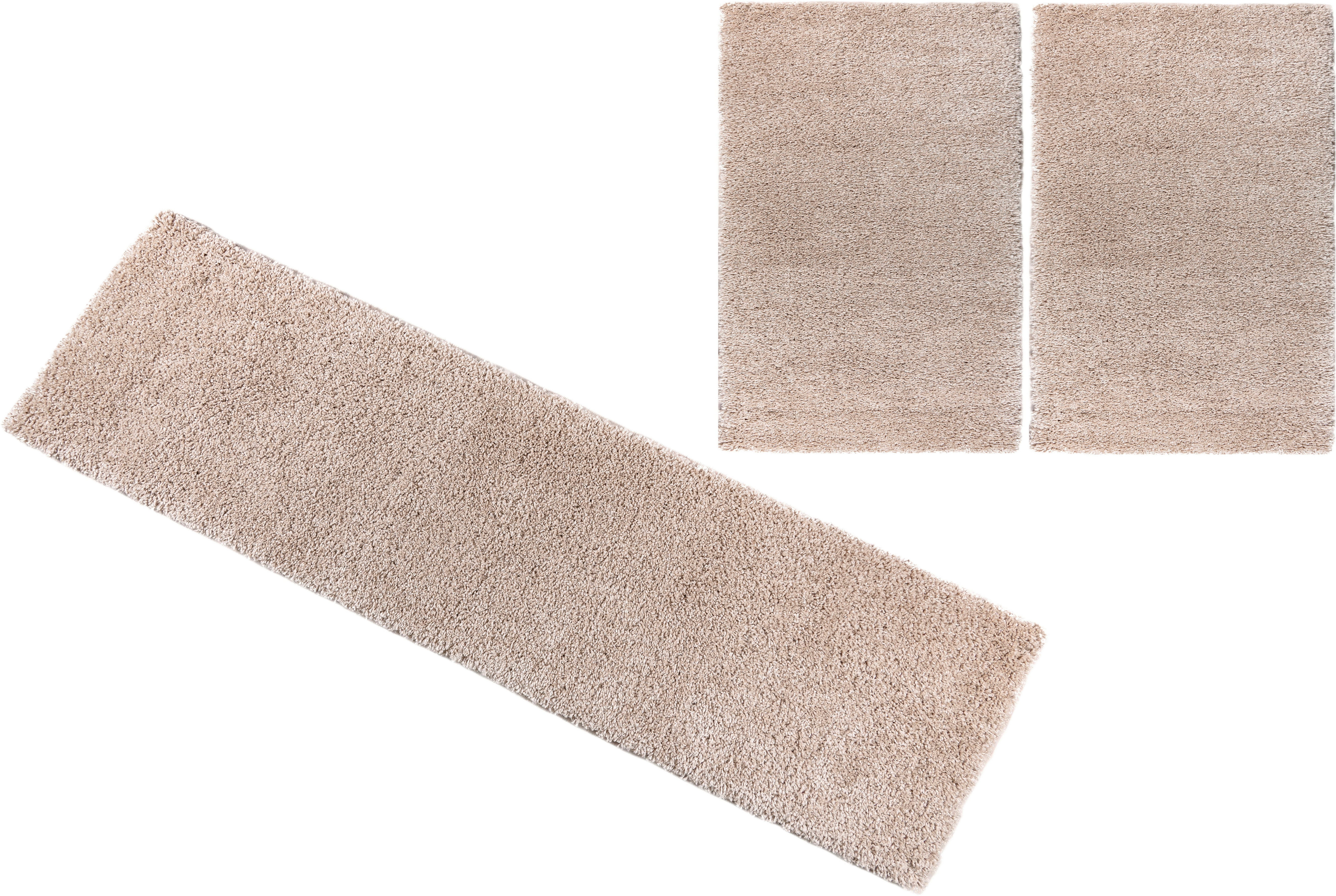 Bettumrandung Shaggy Soft Bruno Banani, Höhe 30 mm, (3-tlg), gewebt, Uni-Farben, besonders weich, Bettvorleger, Läufer-Set