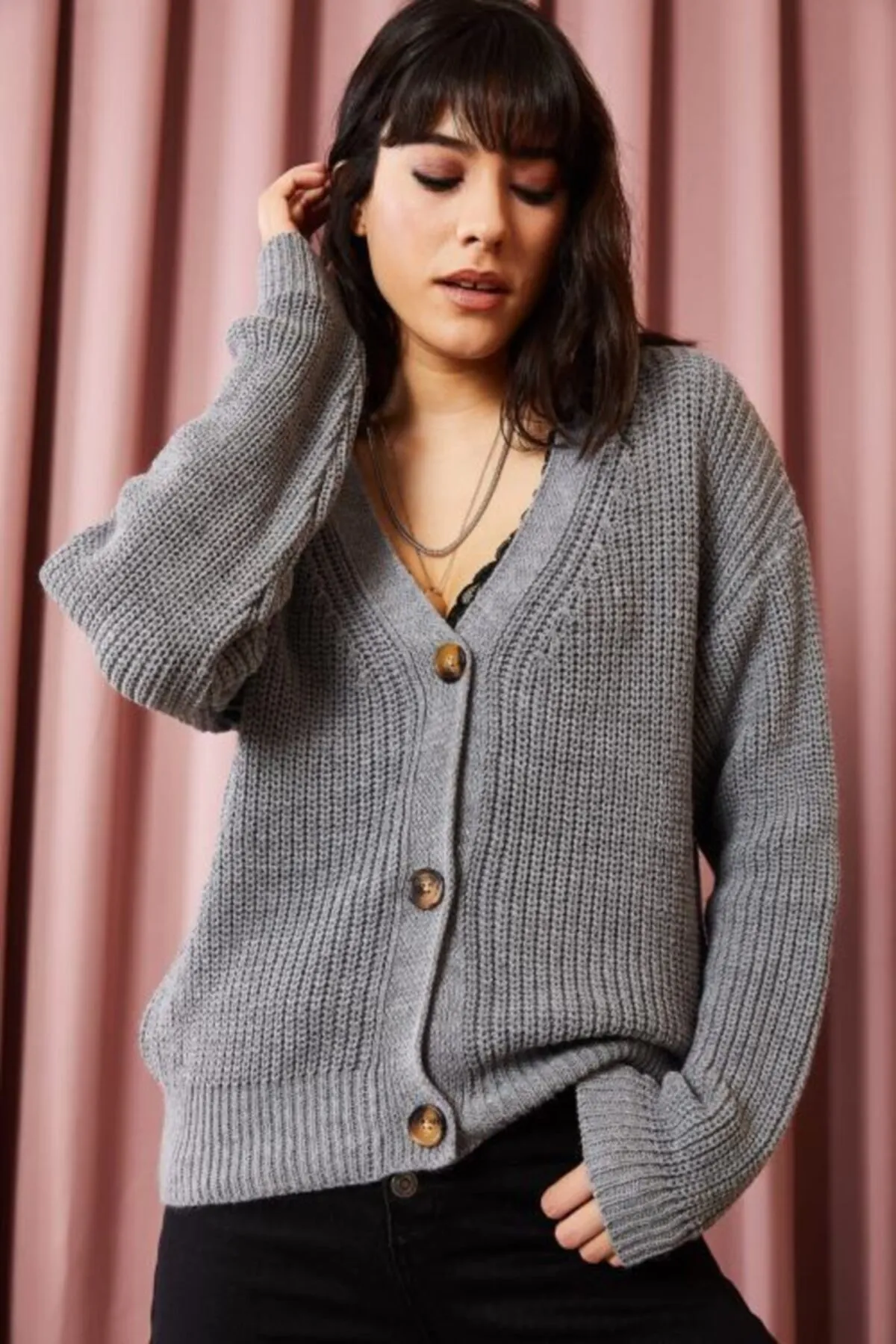 Happiness İstanbul  Strickjacke - Grau - Regular Fit