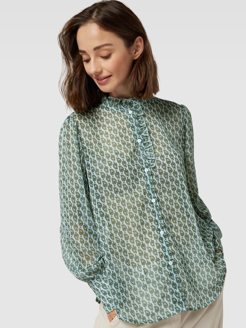 Bluse mit Allover-Muster und Stehkragen in grün