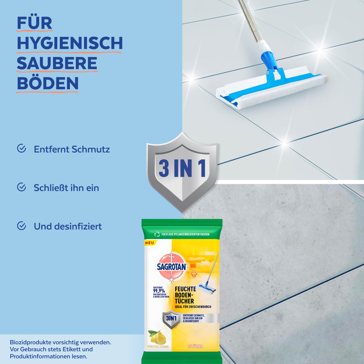 Feuchte Bodentücher spritzige Zitrone, 15 St