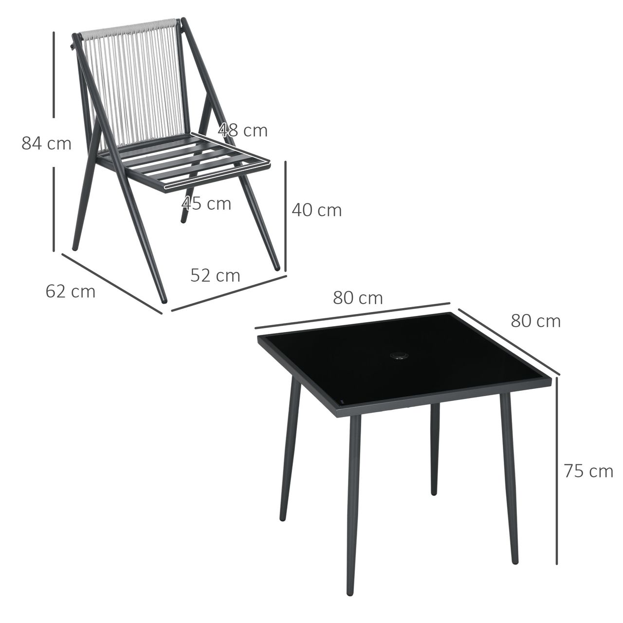 Outsunny Sitzgruppe 5 tlg. Gartenmöbel-Set Balkonmöbel-Set mit 1 Tisch 4 Stühlen