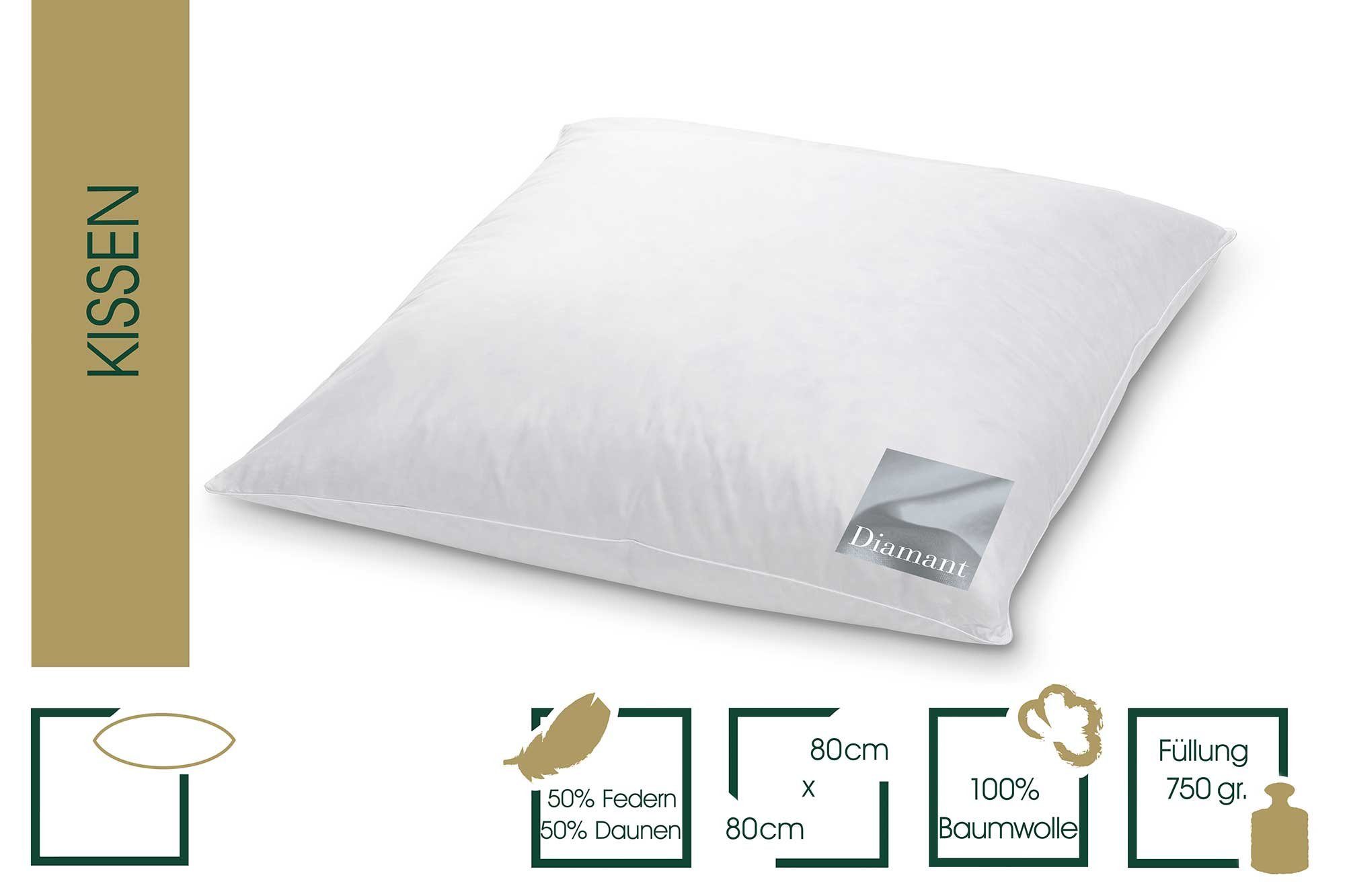 Daunenkissen Diamant, HANSKRUCHEN, Füllung: 50% Daunen, 50% Federn, Bezug: 100% Baumwolle, Soft 80x80 cm, hergestellt in Deutschland, allergikerfreundlich