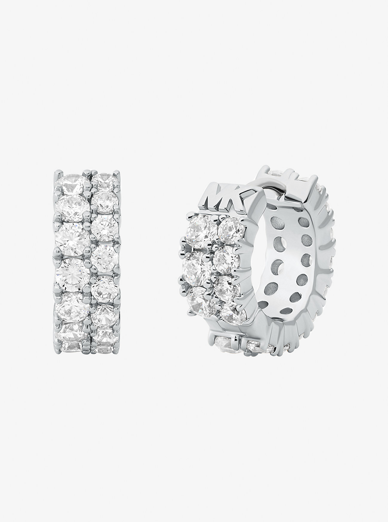 Double Pavé Huggie Earrings - SILVER