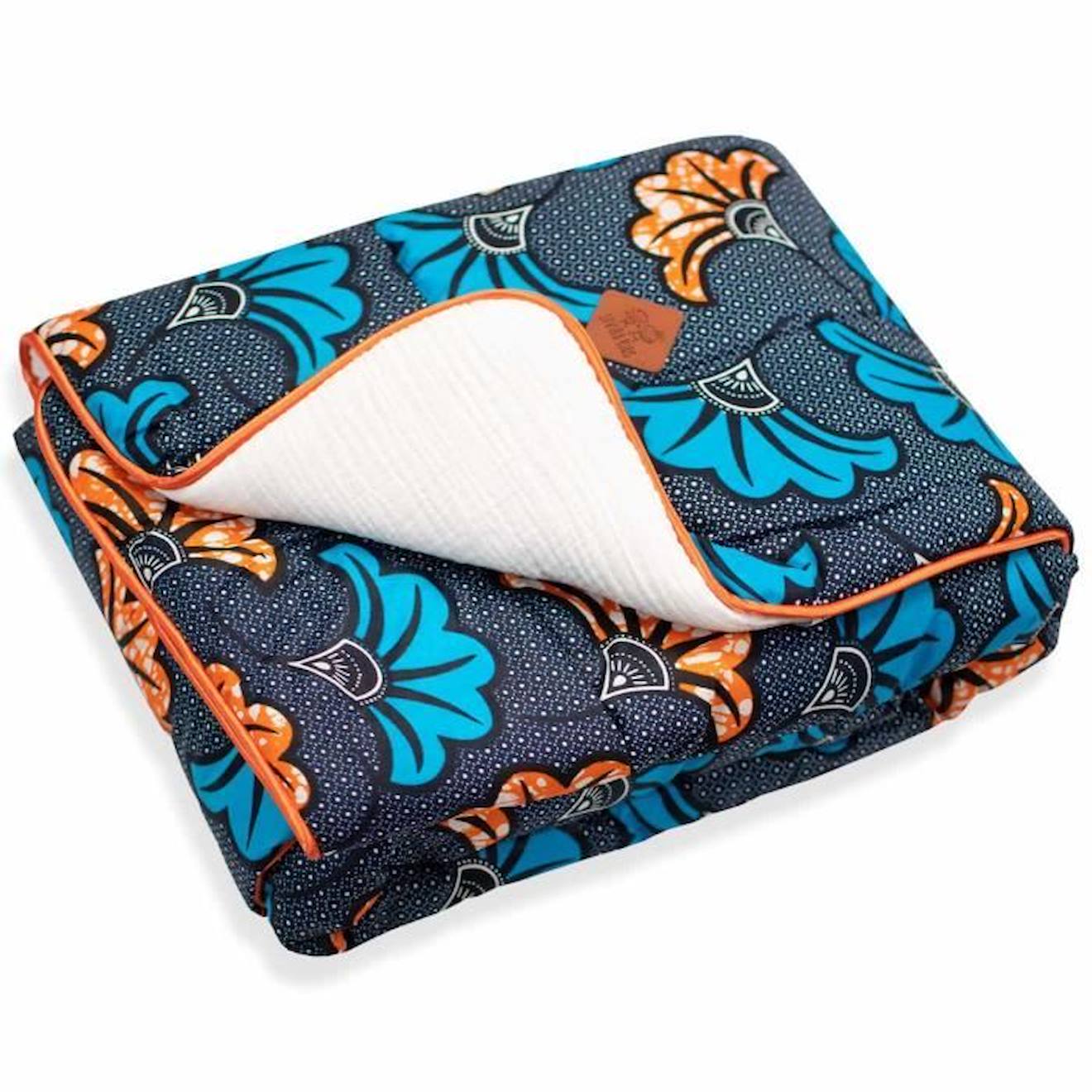 Grande couverture en coton, Wax Fleurs de mariage Bleu TU bleu