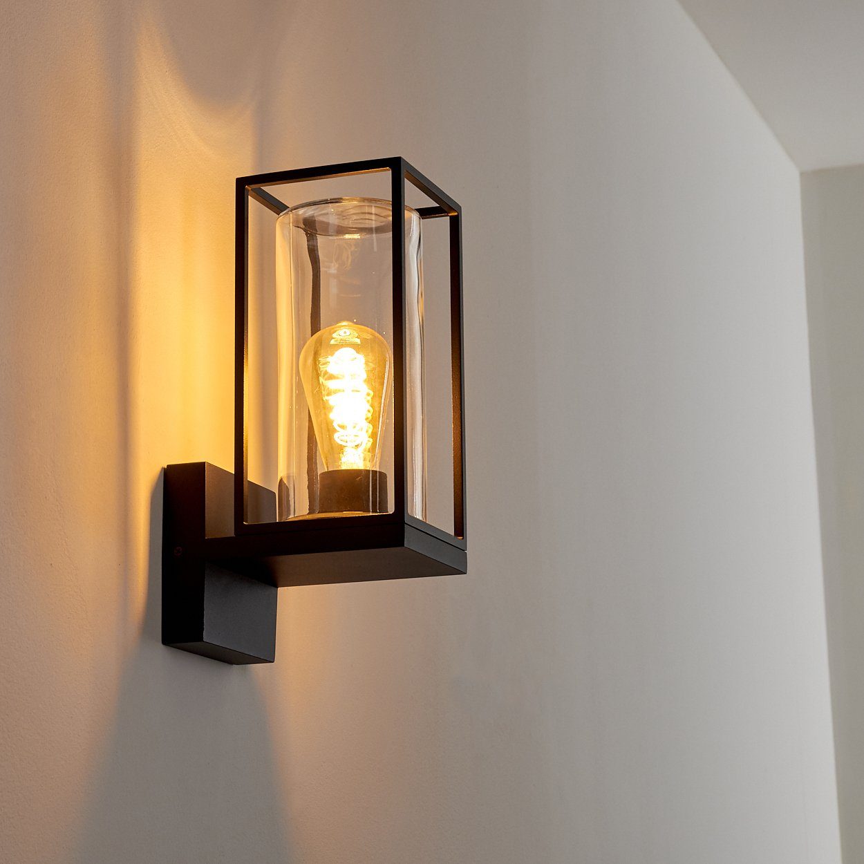 hofstein Außen-Wandleuchte Besana Wandlampe aus Metall, Schwarz, 4 Gläser Bernsteinfarben/Klar, ohne Leuchtmittel, Industrial Style Außenlampe mit Lichteffekt an der Wand, E27, IP44