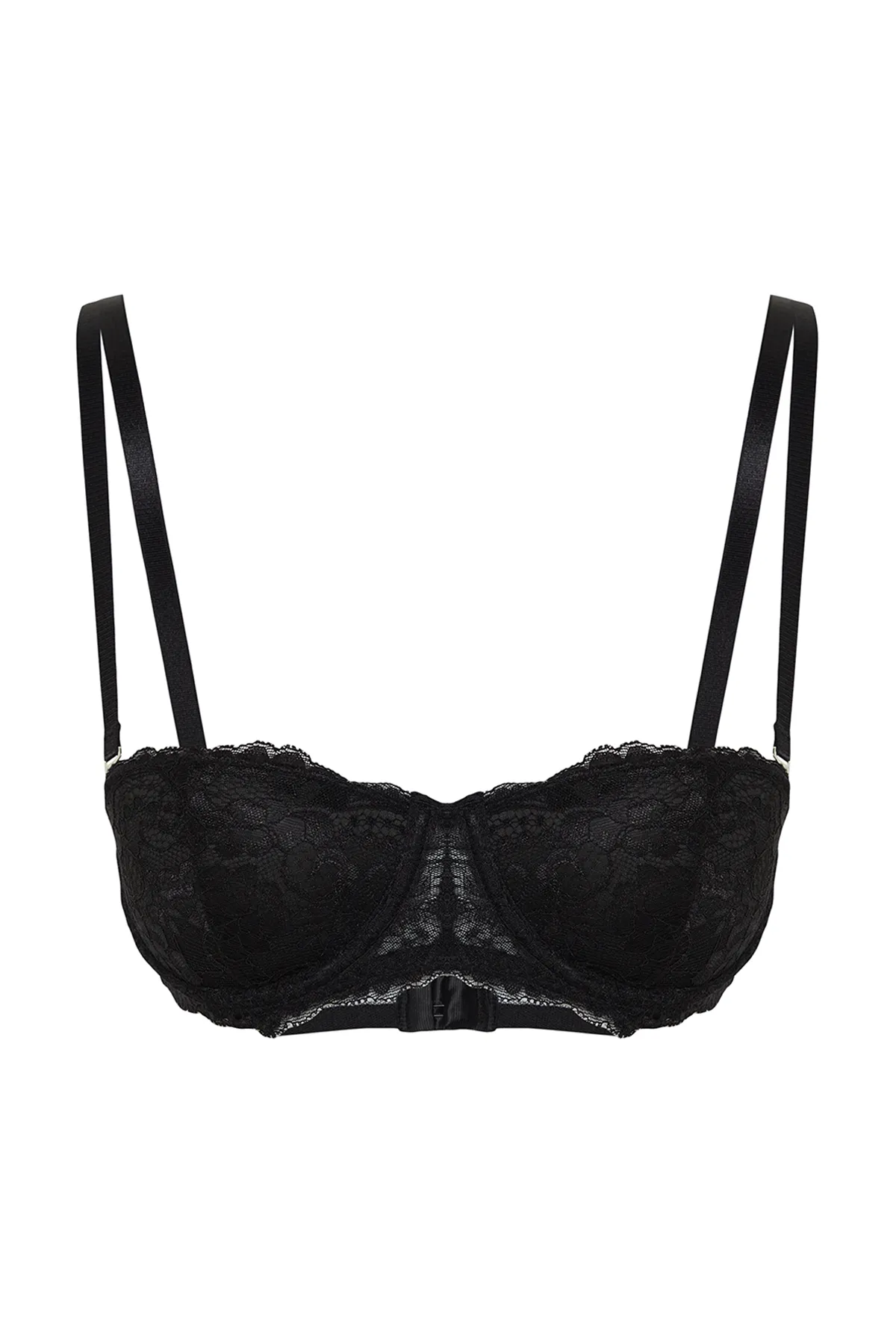 Trendyol Collection  Schwarzer Push-Up-BH aus Strick mit trägerlosen Spitzenträgern THMSS24SU00021