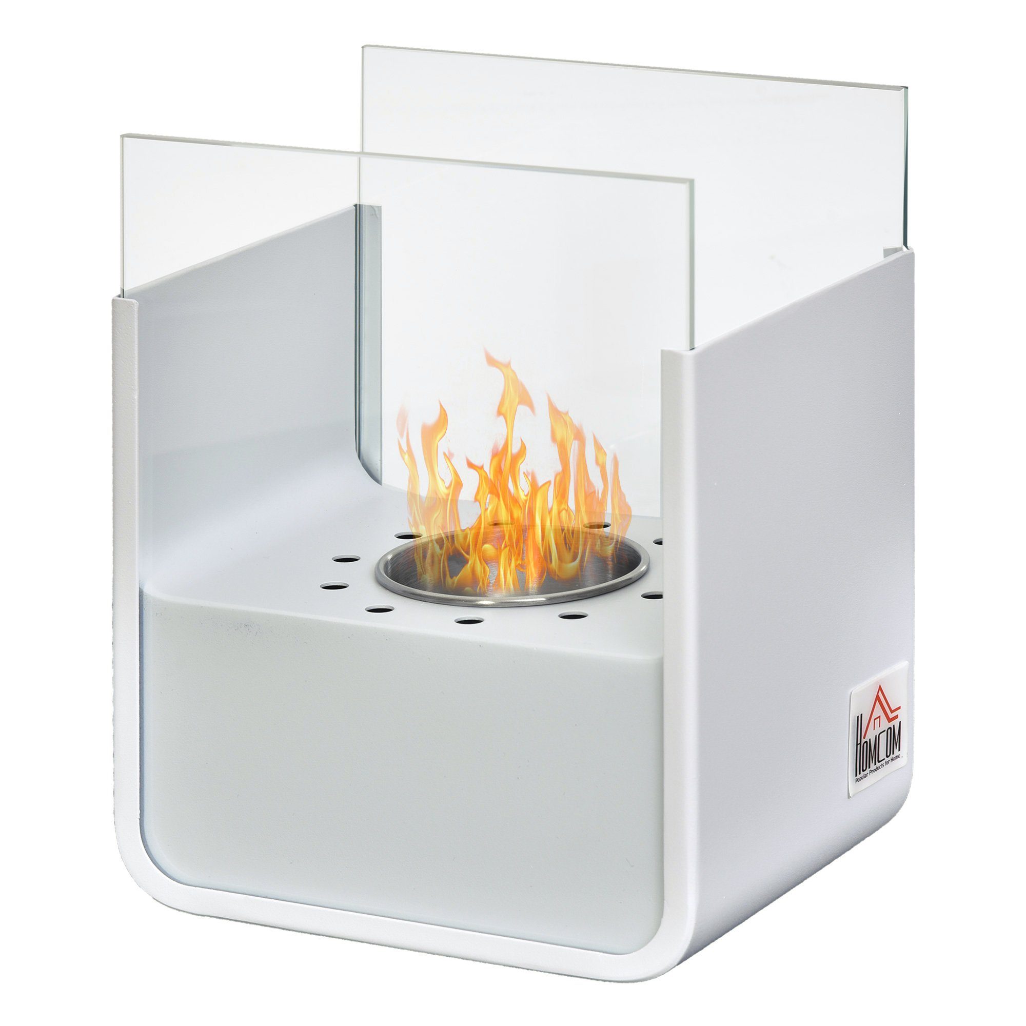HOMCOM Echtfeuer-Dekokamin Ethanol-Kamin, Bio-Ethanol-Brenner, 0,4L, 2 Stdn. Brenndauer, 20 x 15 x 25 cm