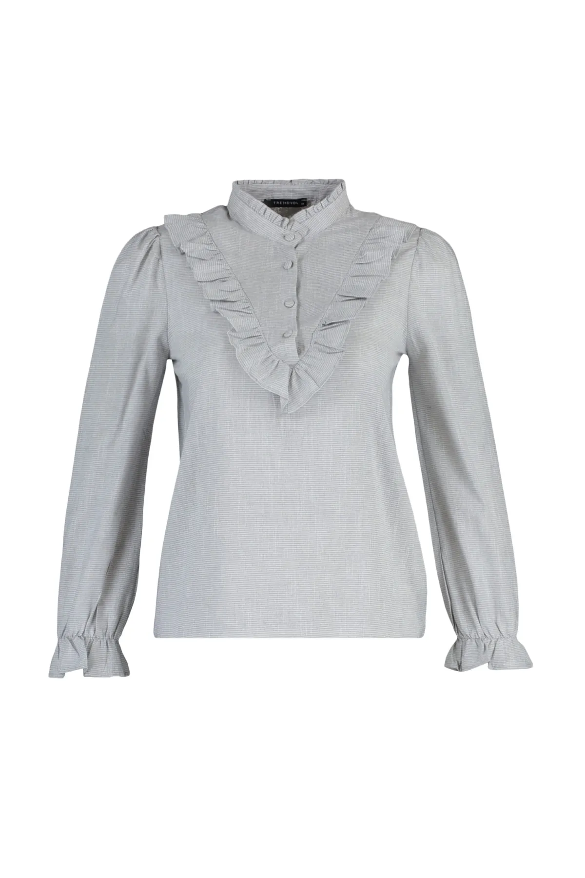 Trendyol Collection  Graue, gerüschte Webbluse TWOSS21BZ0325