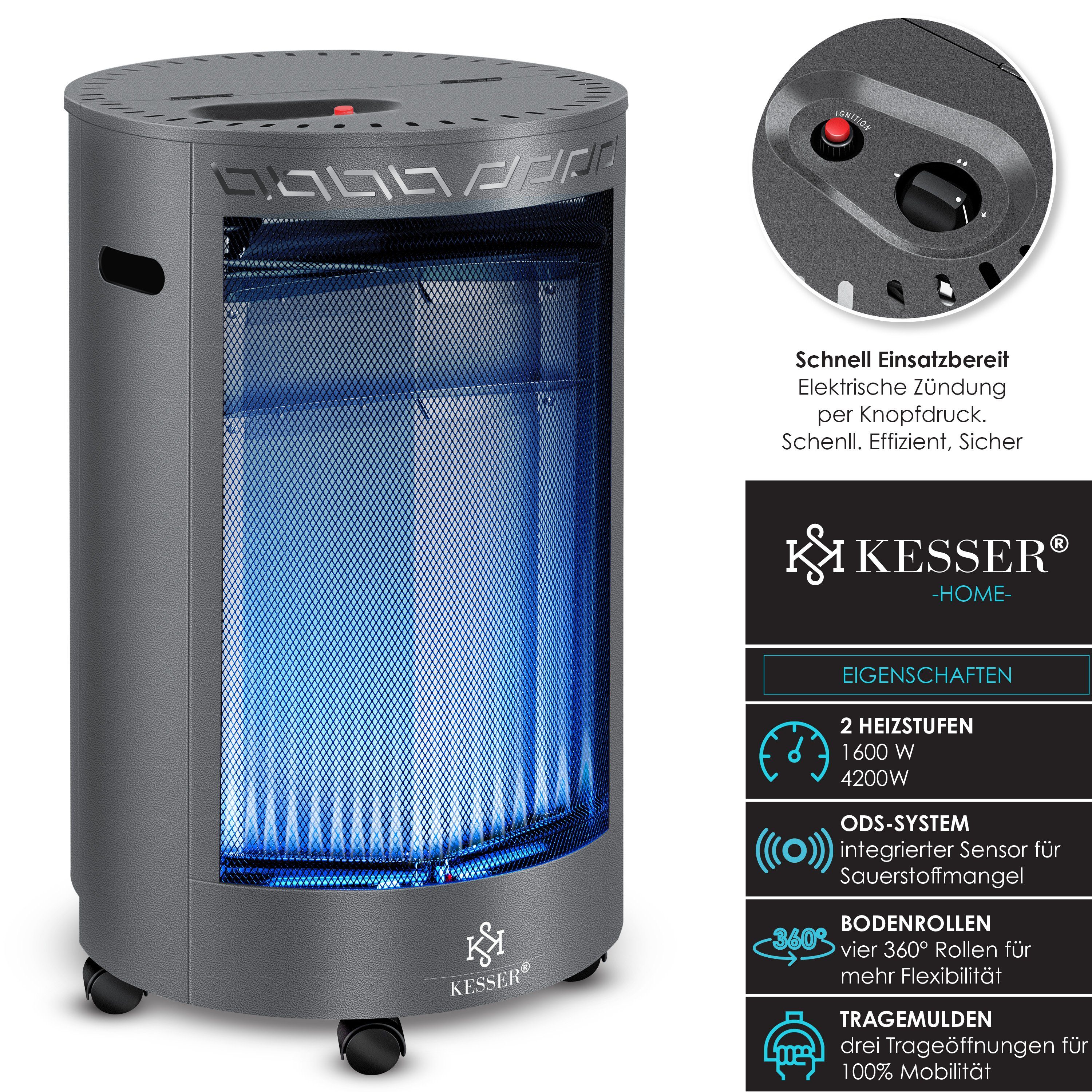 KESSER Wärmewelle, 4200 W, Gasheizer Keramik Gas Heizer 4200 Watt Heizstrahler + Gasdruckregler