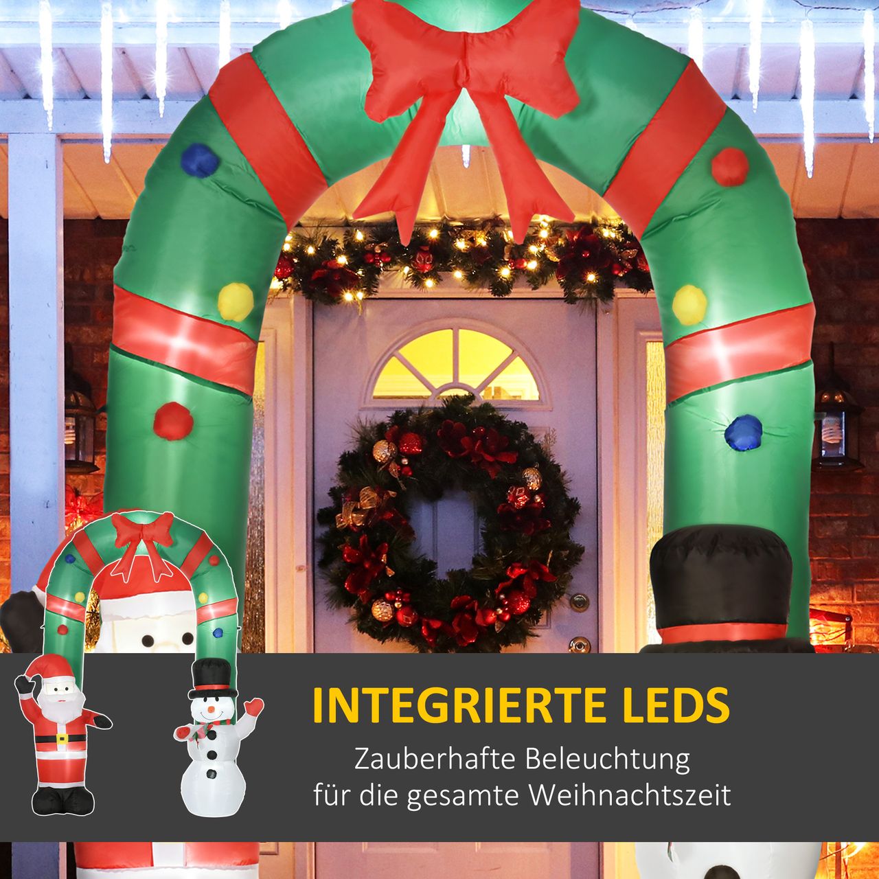 HOMCOM Weihnachtsdeko 2,45 m Torbogen mit Weihnachtsmann aufblasbar LED-Licht