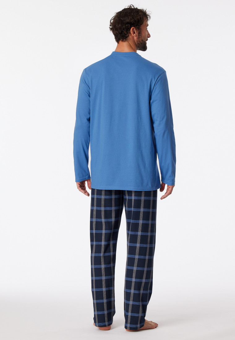 Schlafanzug lang Organic Cotton Karos Atlantikblau - Comfort Nightwear