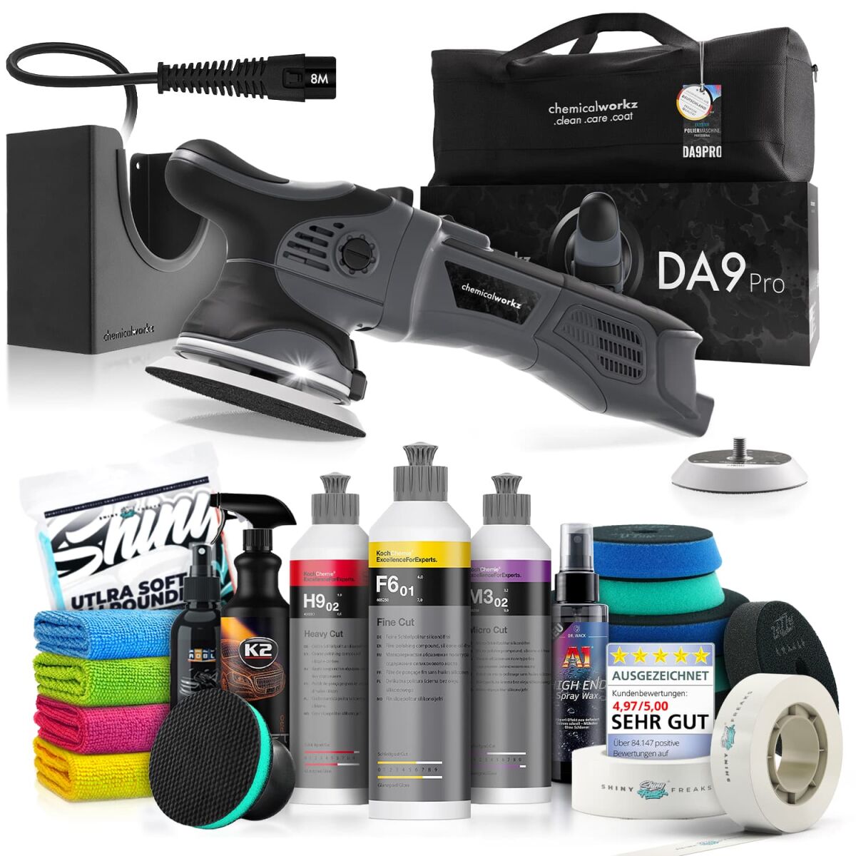 chemicalworkz DA9 Pro Poliermaschinen Set mit Koch Chemie Polituren & Zubehör