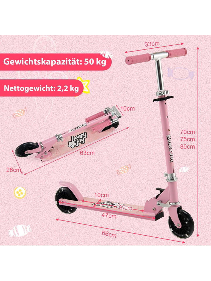 COSTWAY Scooter mit LED-Räder ab 3 Jahren in Rosa günstig kaufen 66 cm