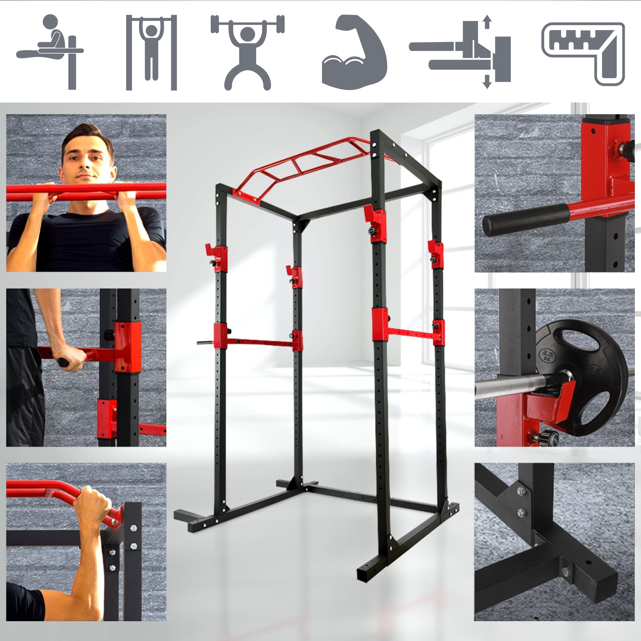 Zoomyo Power Rack Kraftstation, multifunktionale Trainingsstation aus Stahl, (Power Rack Basic), Ganzkörpertraining an einem Gerät, Home Gym