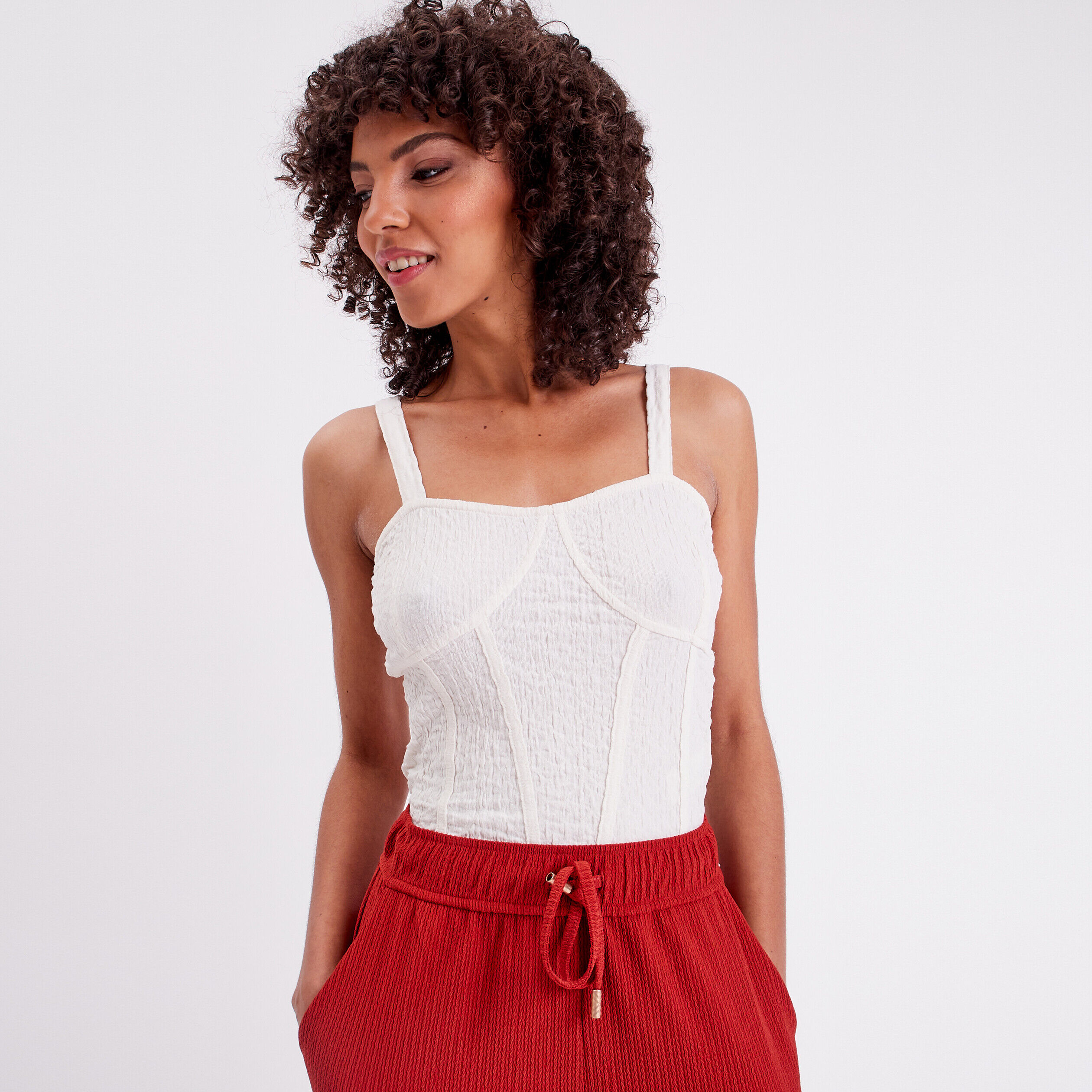 Débardeur bustier gauffré ecru femme | Cache Cache
