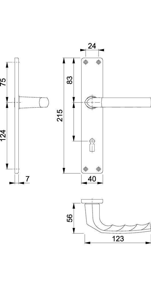HOPPE Türbeschlag Langschildgarnitur Birmingham 1117/202SP Aluminium F1 OB 72 mm DIN links / rechts